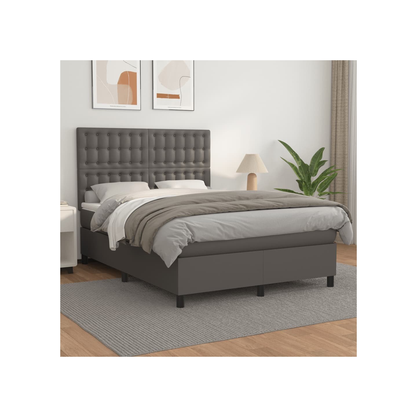 Sommier à lattes de lit avec matelas Gris 140x200 cm Similicuir