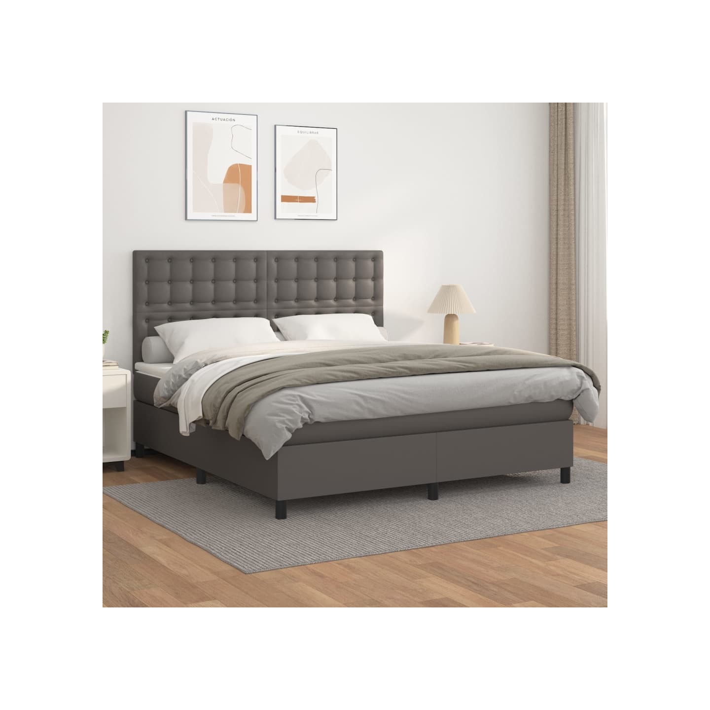 Sommier à lattes de lit avec matelas Gris 160x200 cm Similicuir