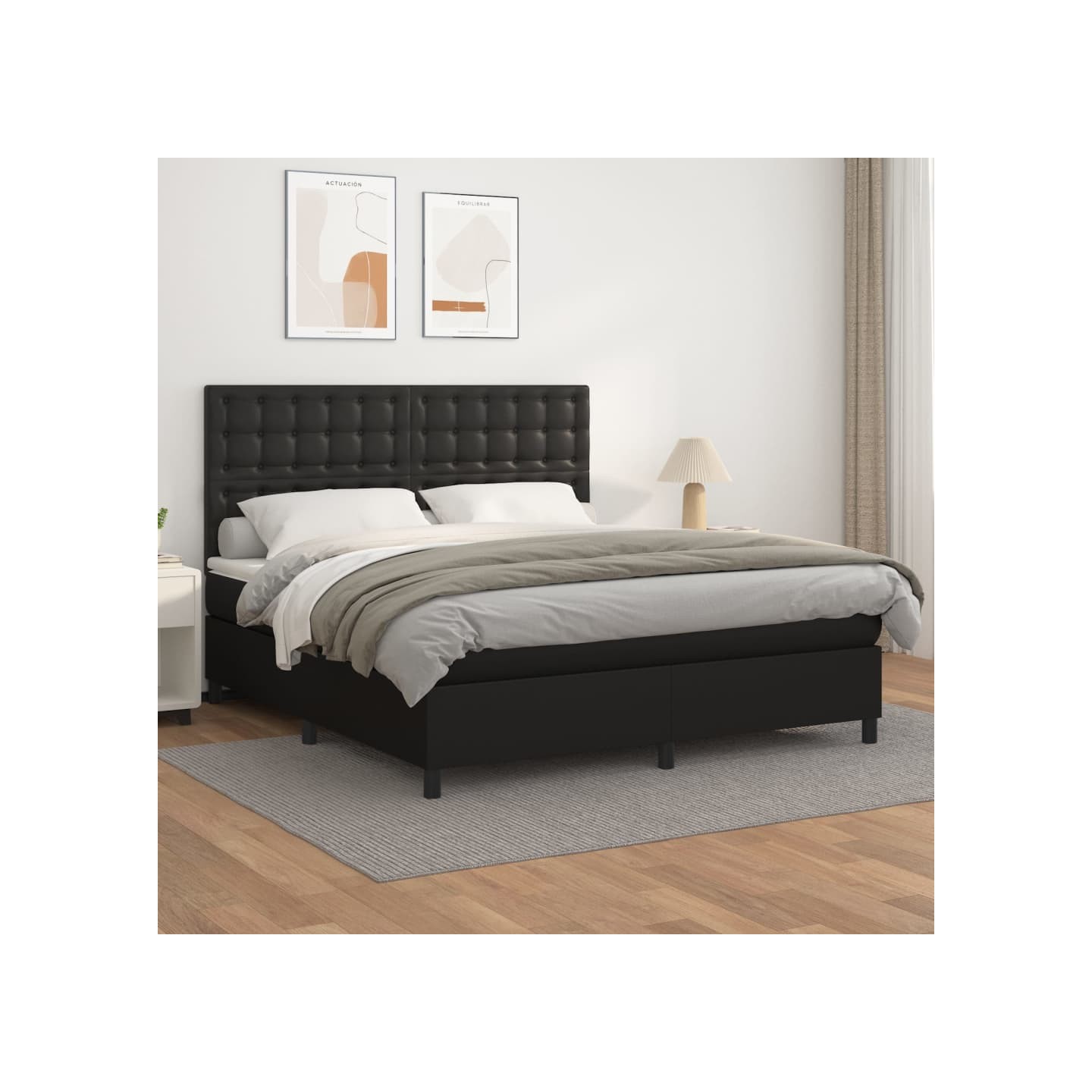 Sommier à lattes de lit avec matelas Noir 180x200 cm Similicuir