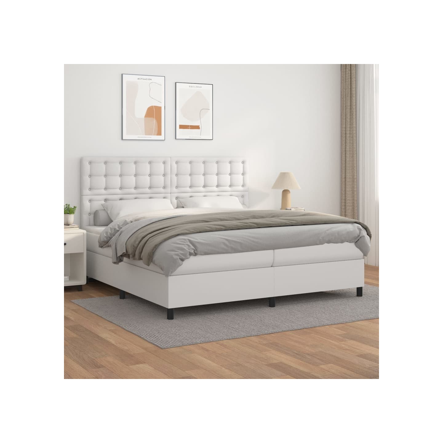 Sommier à lattes de lit avec matelas Blanc 200x200cm Similicuir
