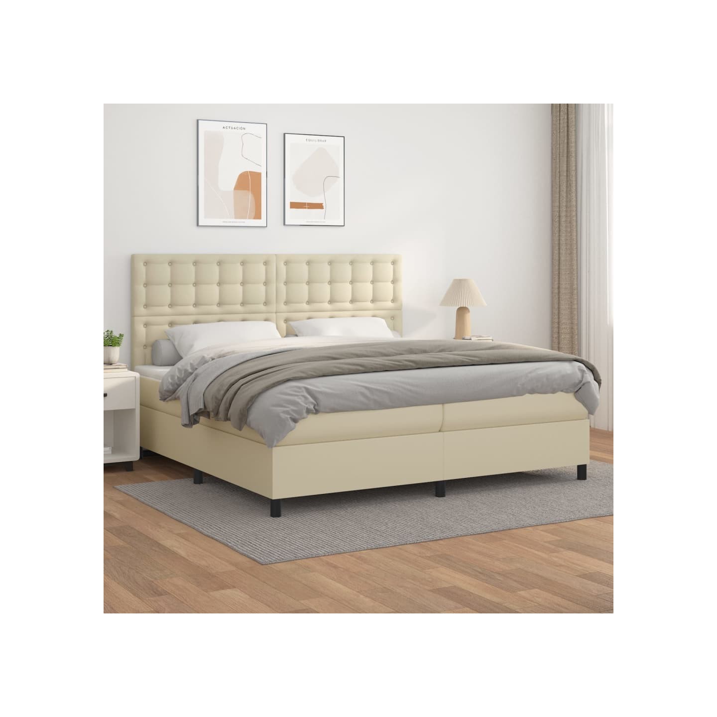 Sommier à lattes de lit avec matelas Crème 200x200cm Similicuir