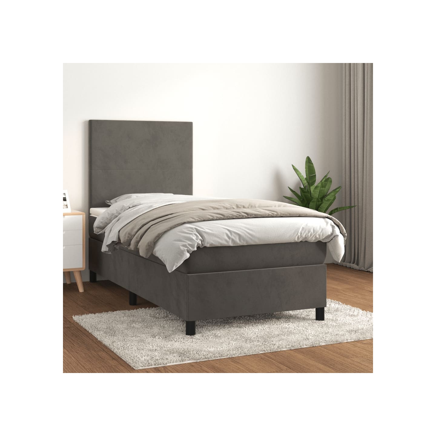 Sommier à lattes de lit et matelas Gris foncé 90x190 cm Velours