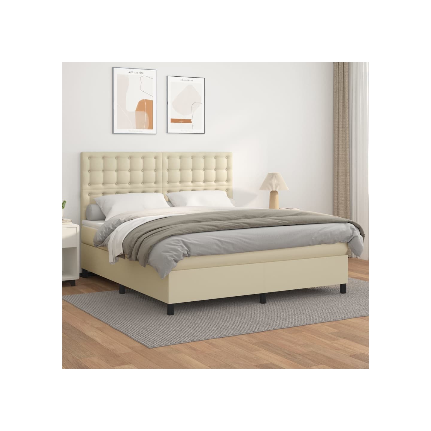 Sommier à lattes de lit avec matelas Crème 180x200cm Similicuir