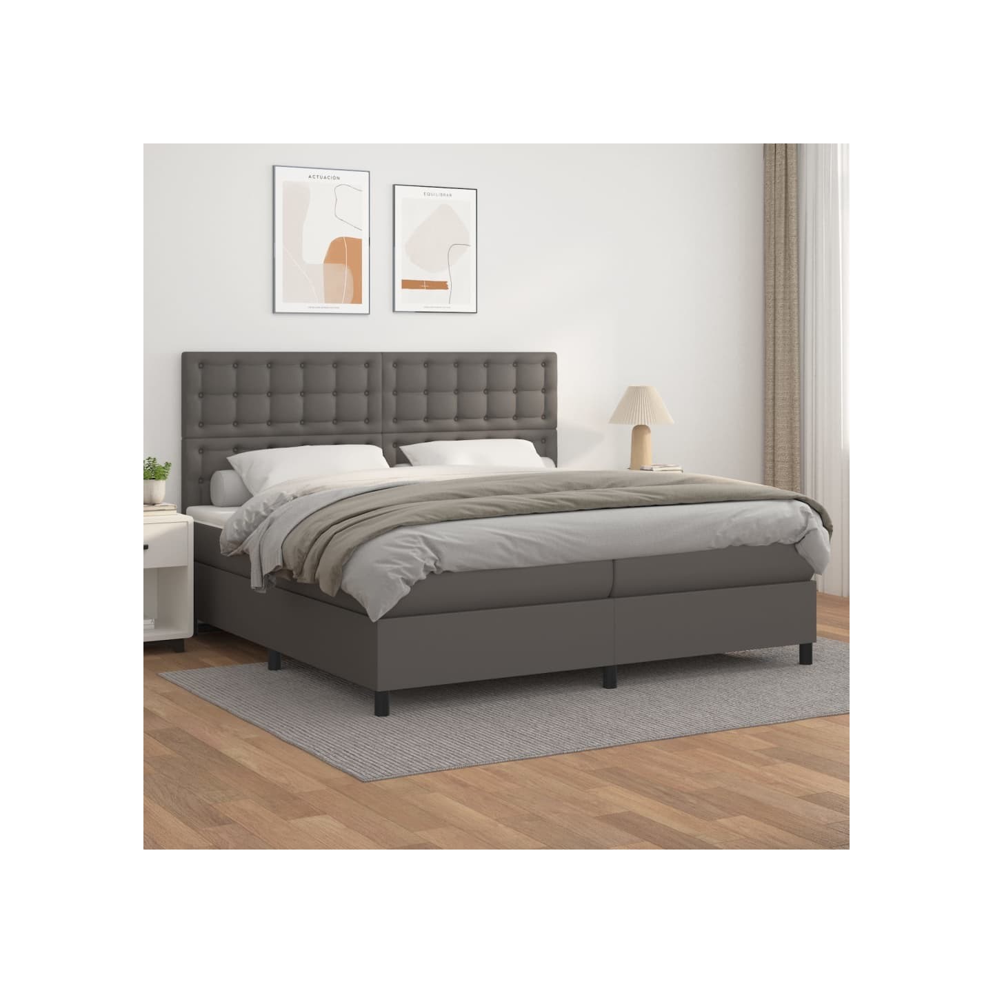 Sommier à lattes de lit avec matelas Gris 200x200 cm Similicuir