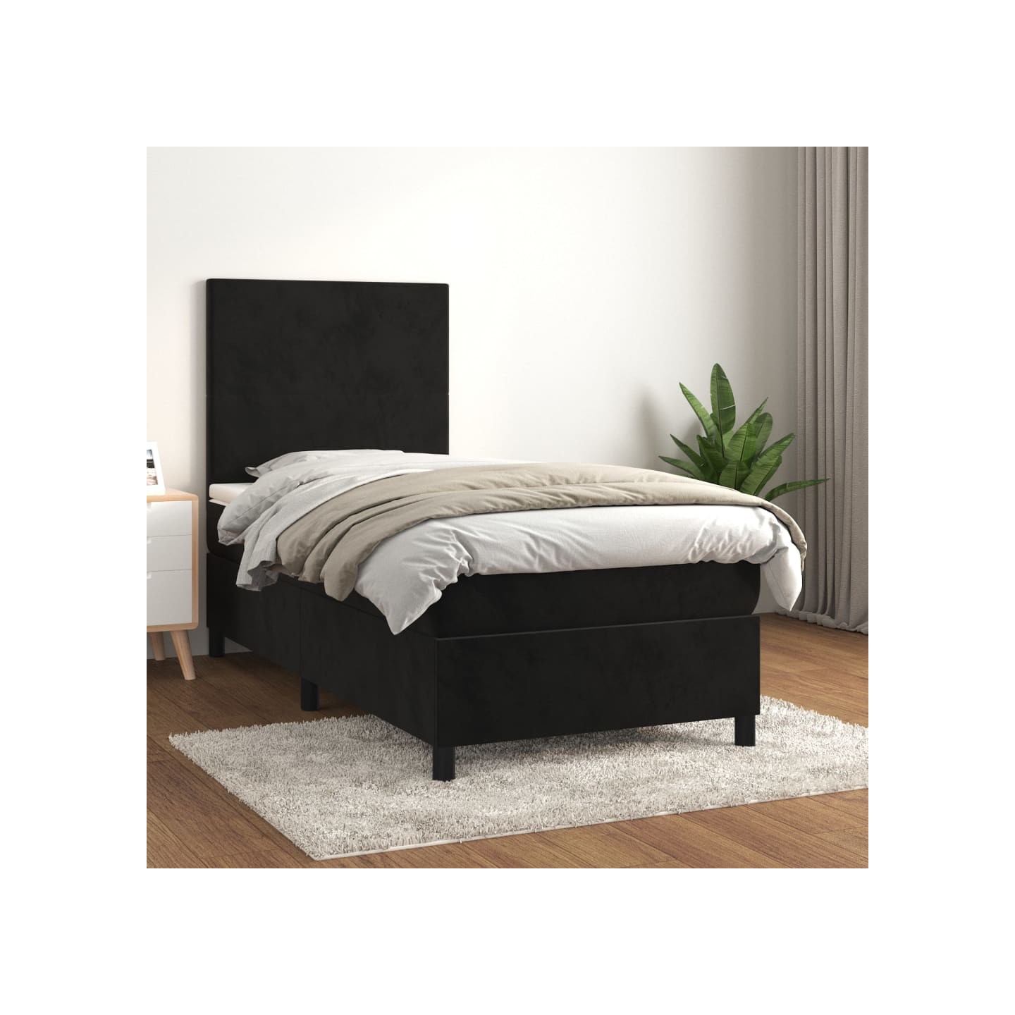 Sommier à lattes de lit avec matelas Noir 90x190 cm Velours