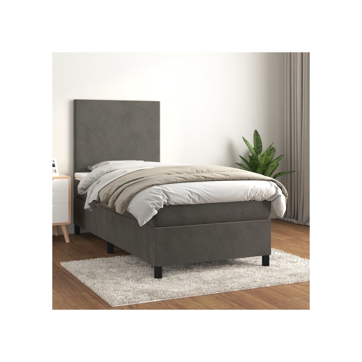 Sommier à lattes de lit et matelas Gris foncé 90x200 cm Velours