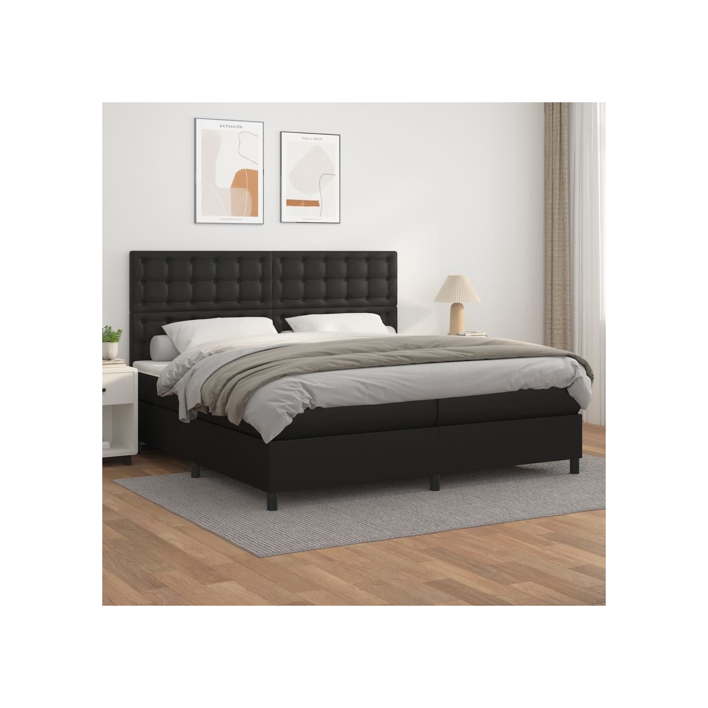 Sommier à lattes de lit avec matelas Noir 200x200 cm Similicuir