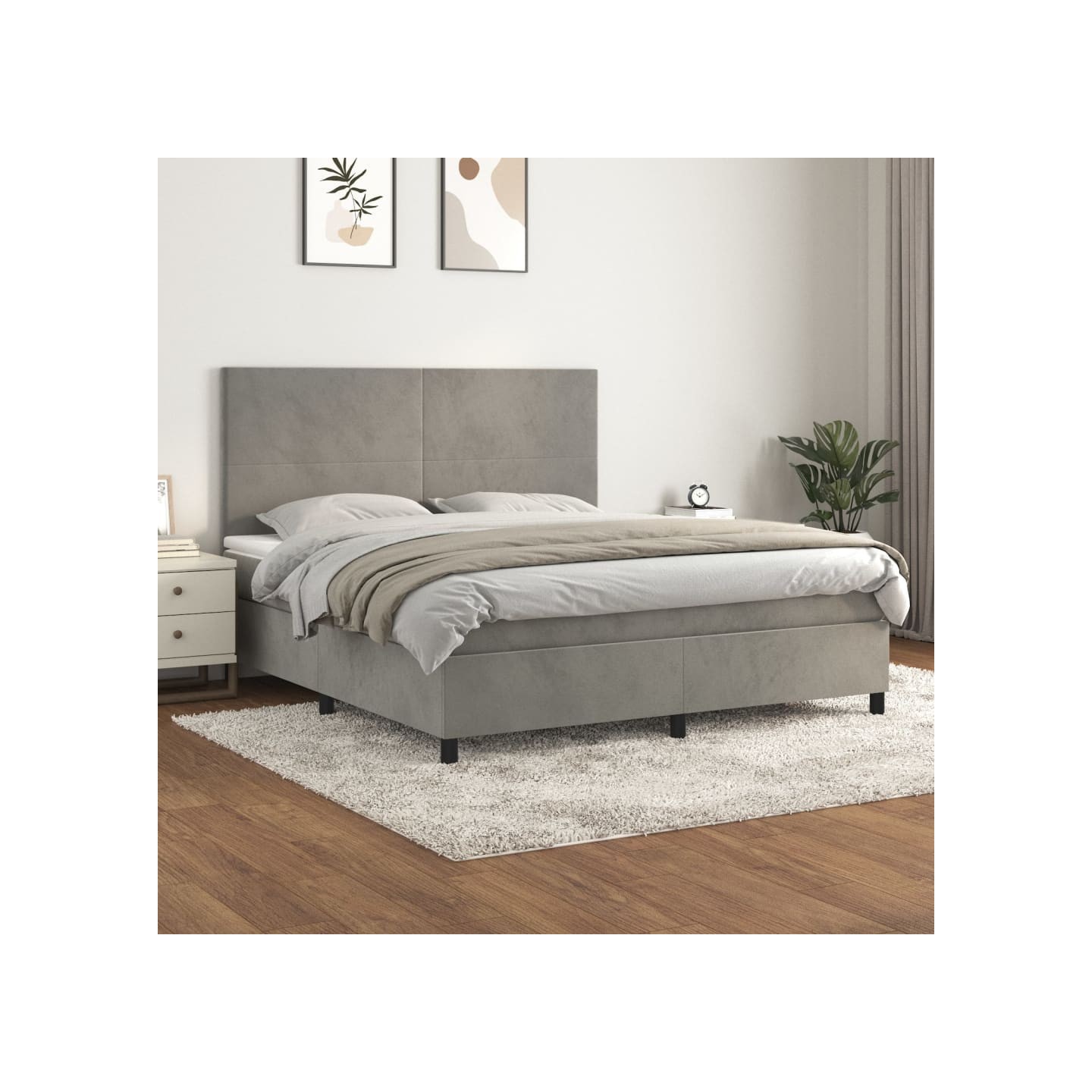Sommier à lattes de lit et matelas Gris clair 160x200cm Velours