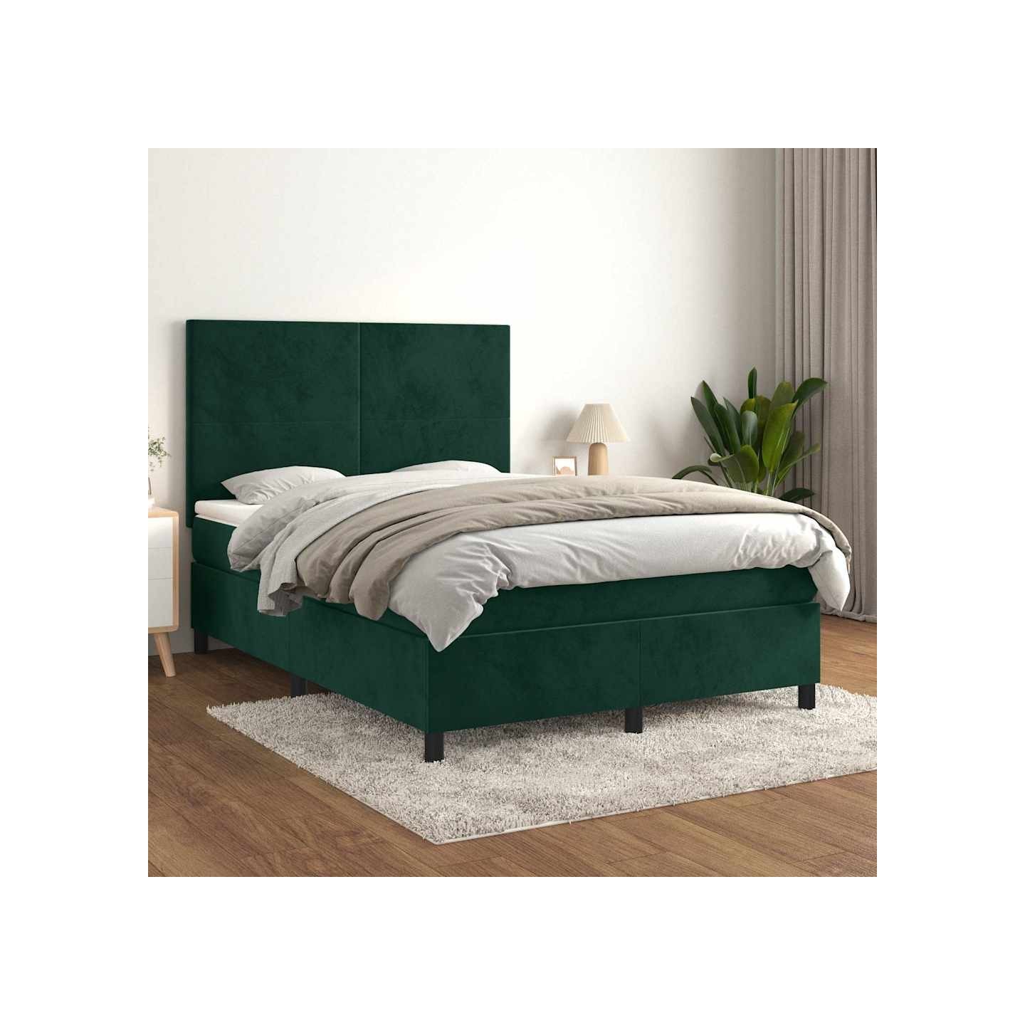 Sommier à lattes de lit et matelas Vert foncé 140x190cm Velours