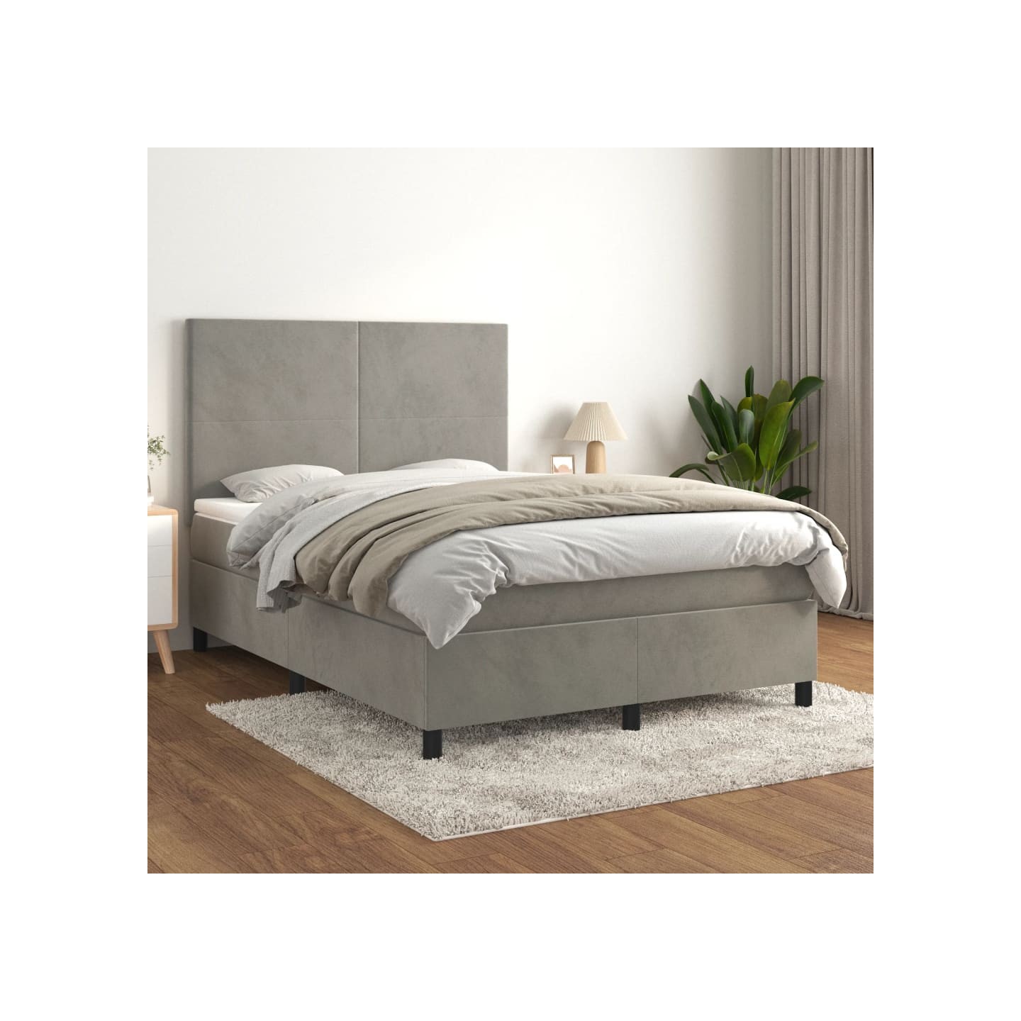 Sommier à lattes de lit et matelas Gris clair 140x190cm Velours