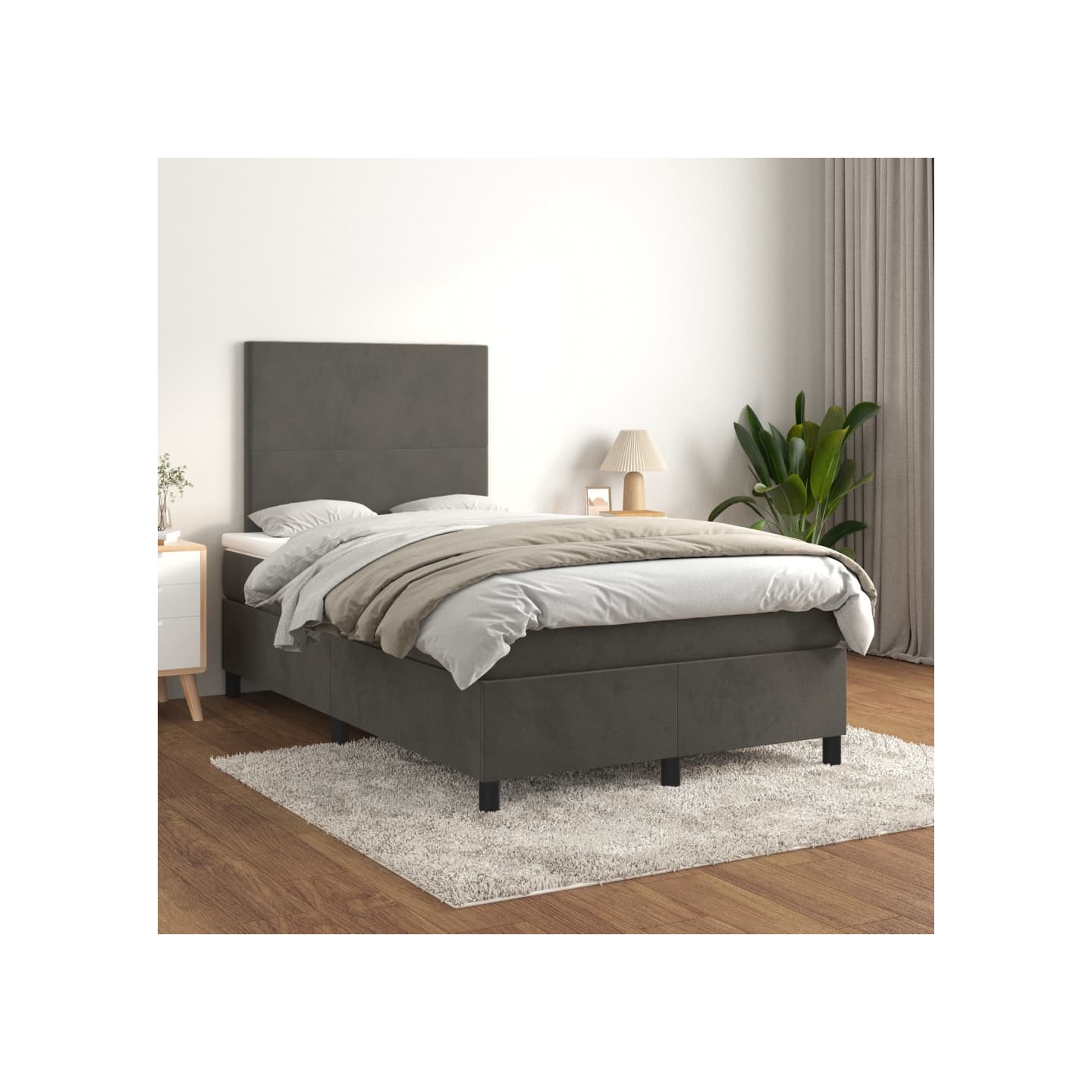Sommier à lattes de lit et matelas Gris foncé 120x200cm Velours