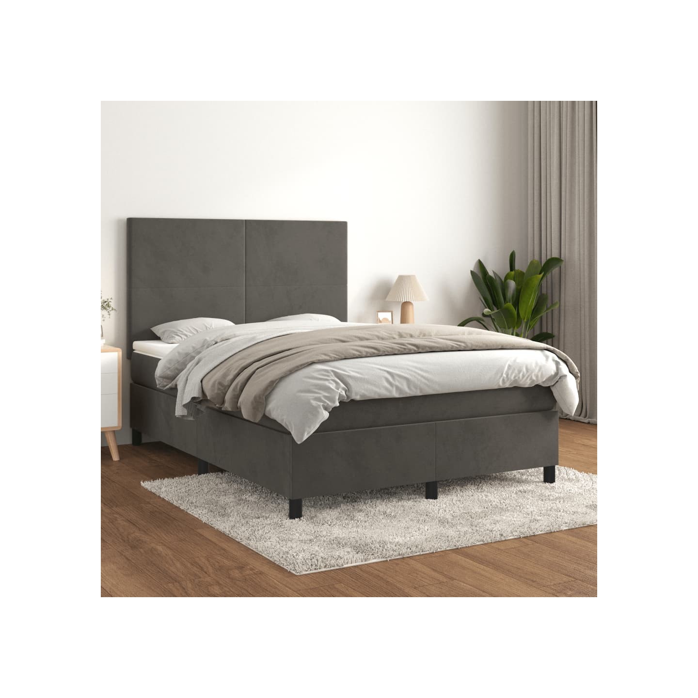 Sommier à lattes de lit et matelas Gris foncé 140x190cm Velours