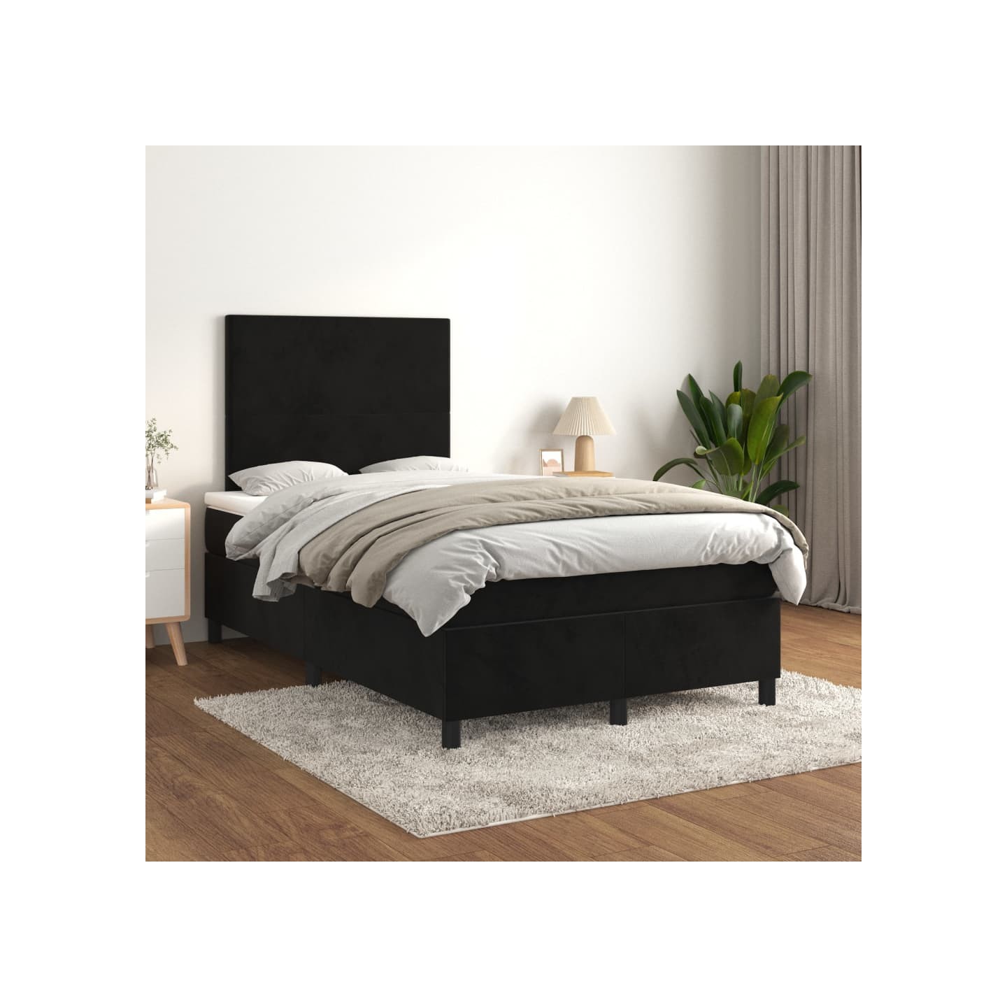 Sommier à lattes de lit avec matelas Noir 120x200 cm Velours