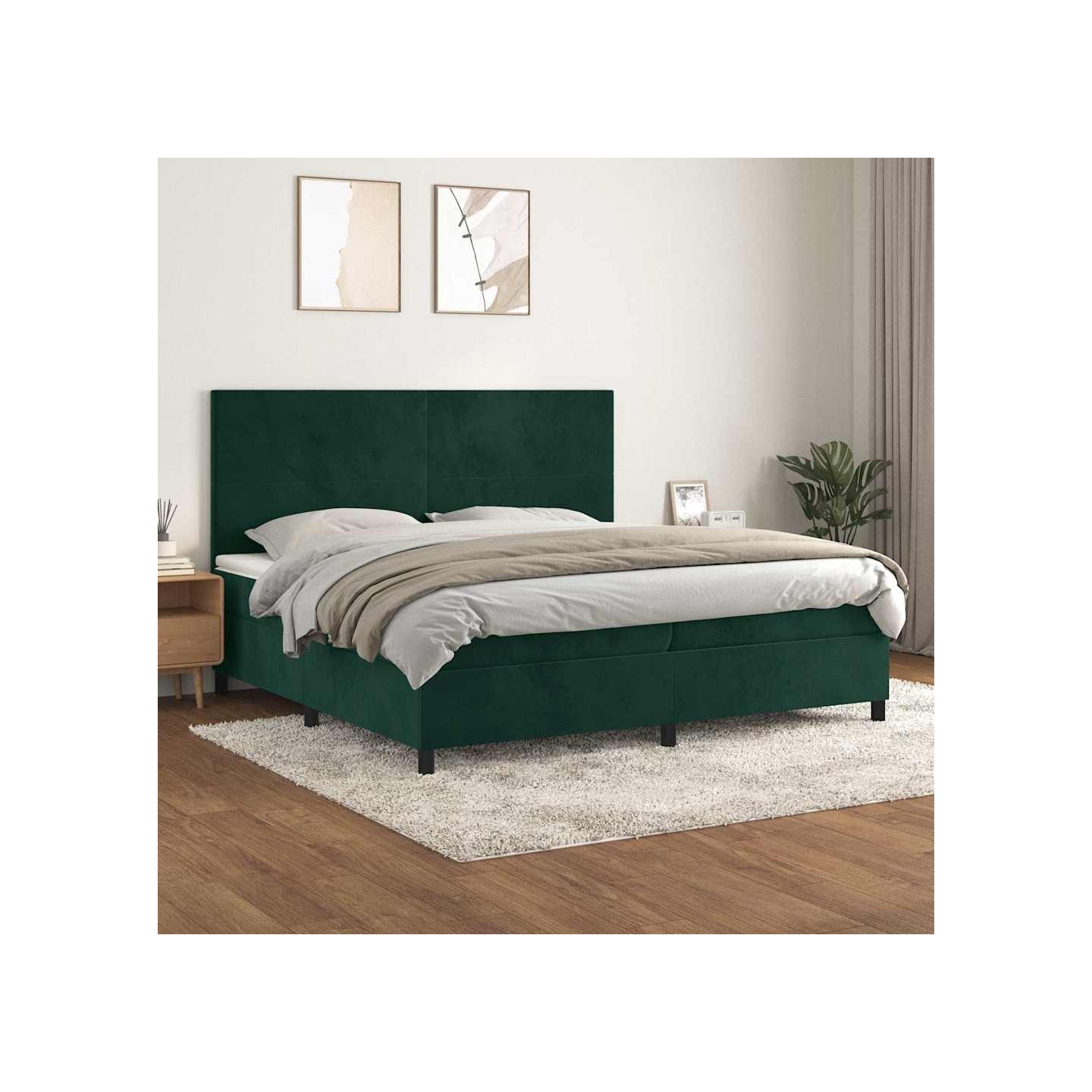 Sommier à lattes de lit et matelas Vert foncé 200x200cm Velours