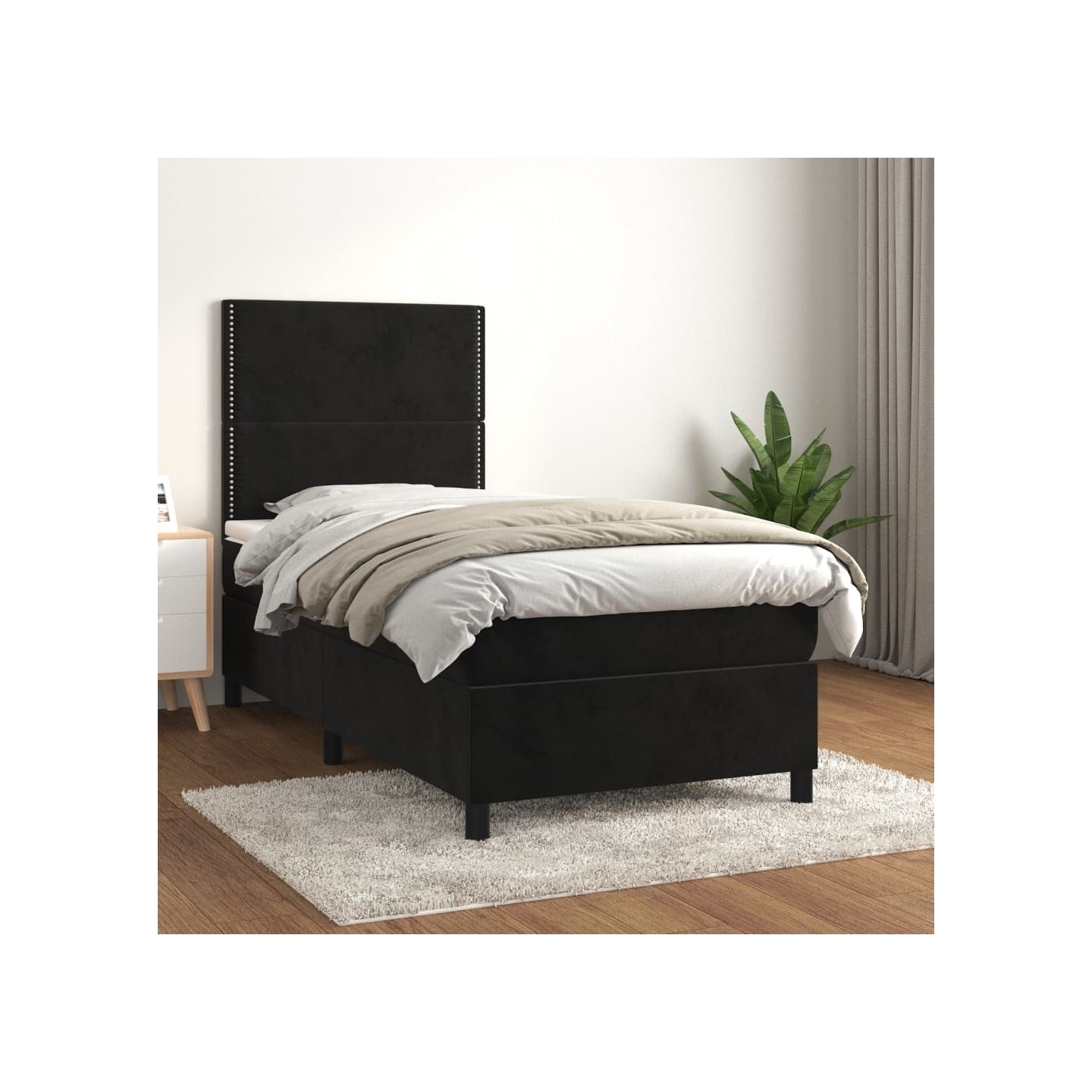 Sommier à lattes de lit avec matelas Noir 90x200 cm Velours
