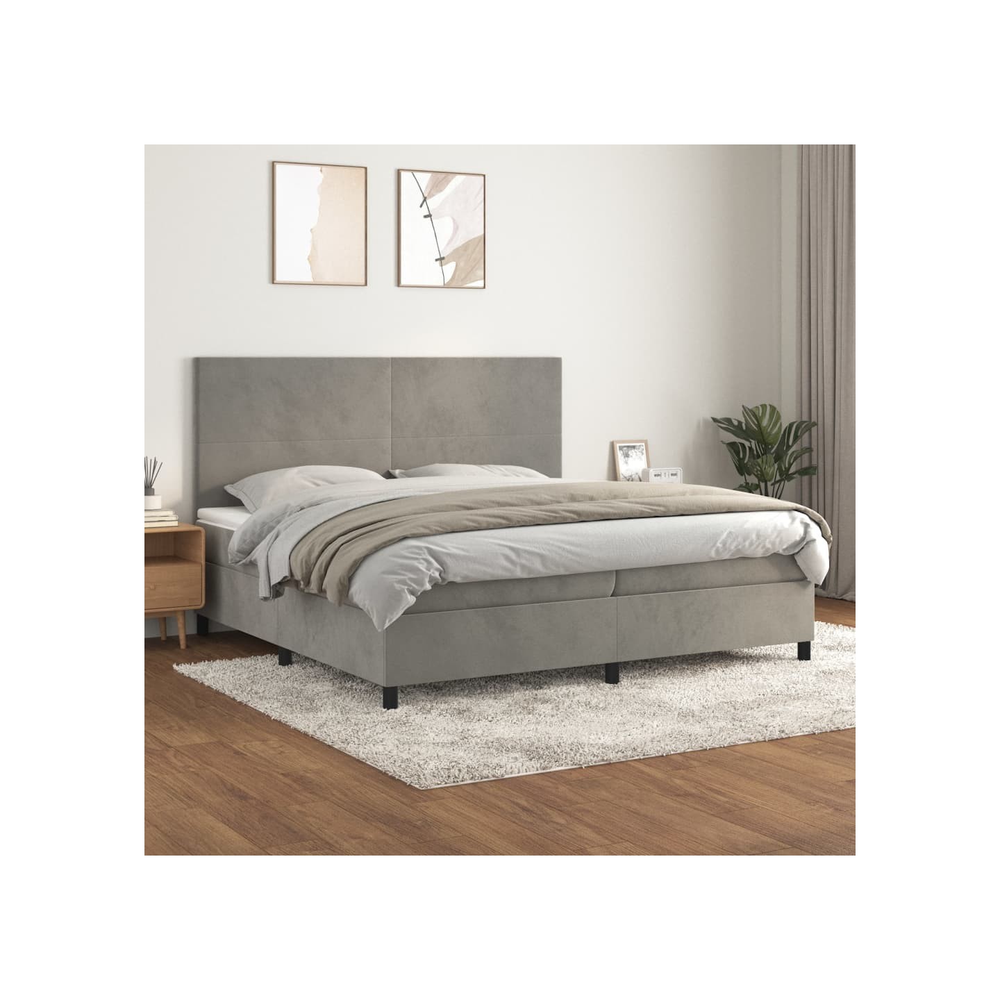 Sommier à lattes de lit et matelas Gris clair 200x200cm Velours