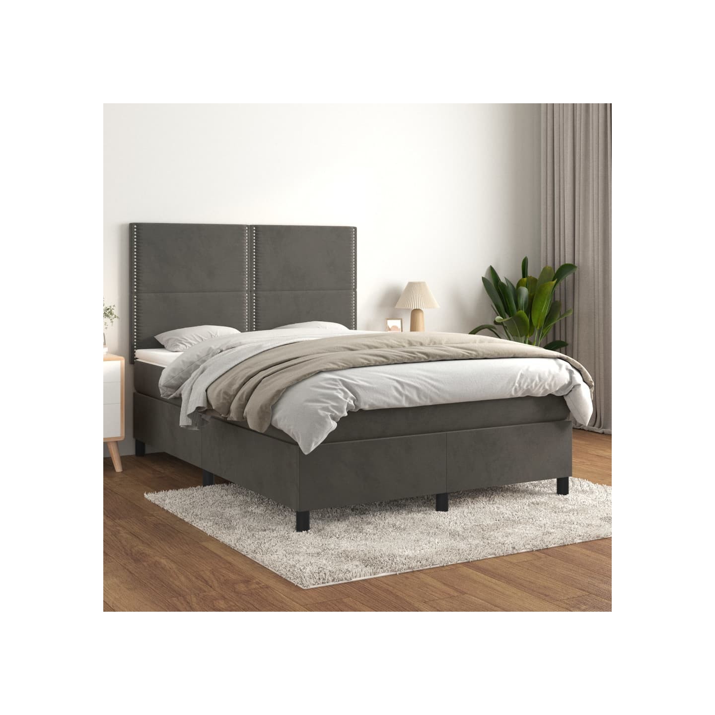 Sommier à lattes de lit et matelas Gris foncé 140x190cm Velours