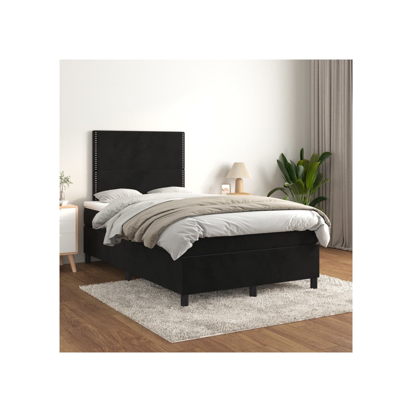 Sommier à lattes de lit avec matelas Noir 120x200 cm Velours