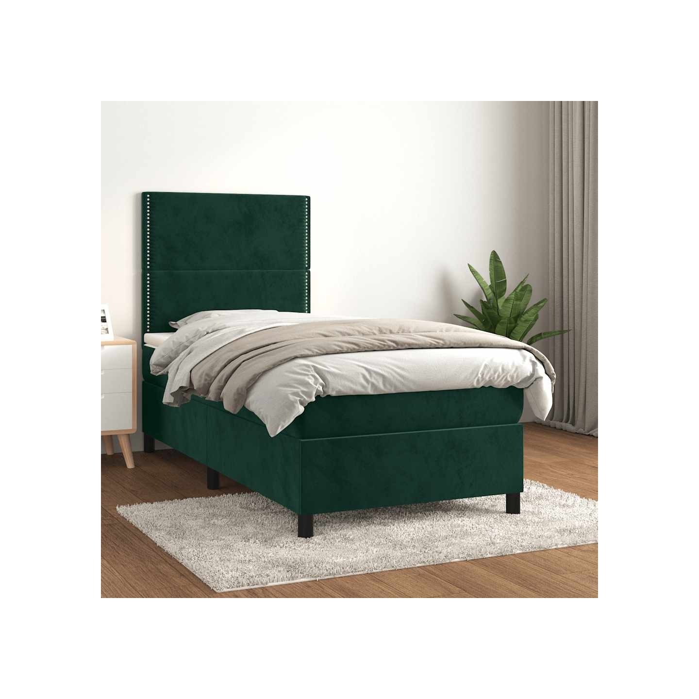 Sommier à lattes de lit avec matelas Vert foncé 100x200 cm