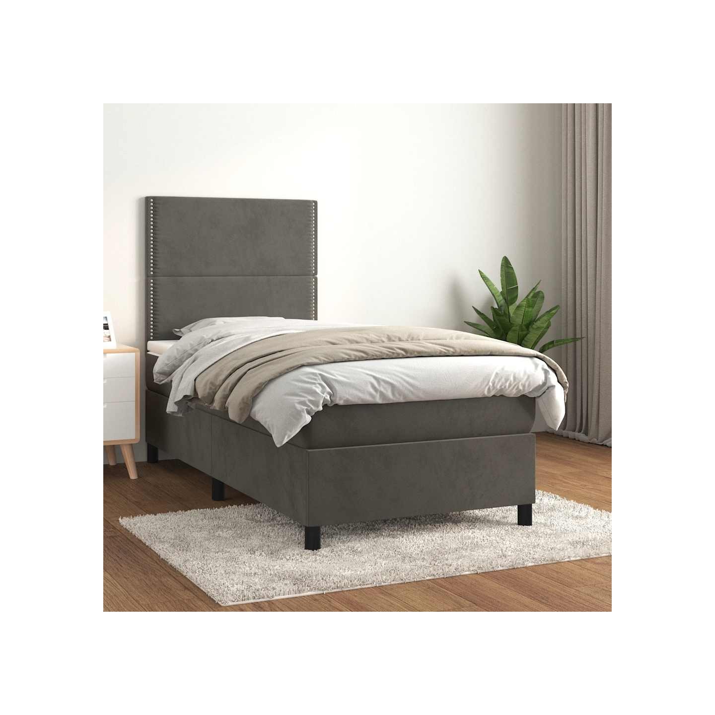 Sommier à lattes de lit et matelas Gris foncé 90x200 cm Velours