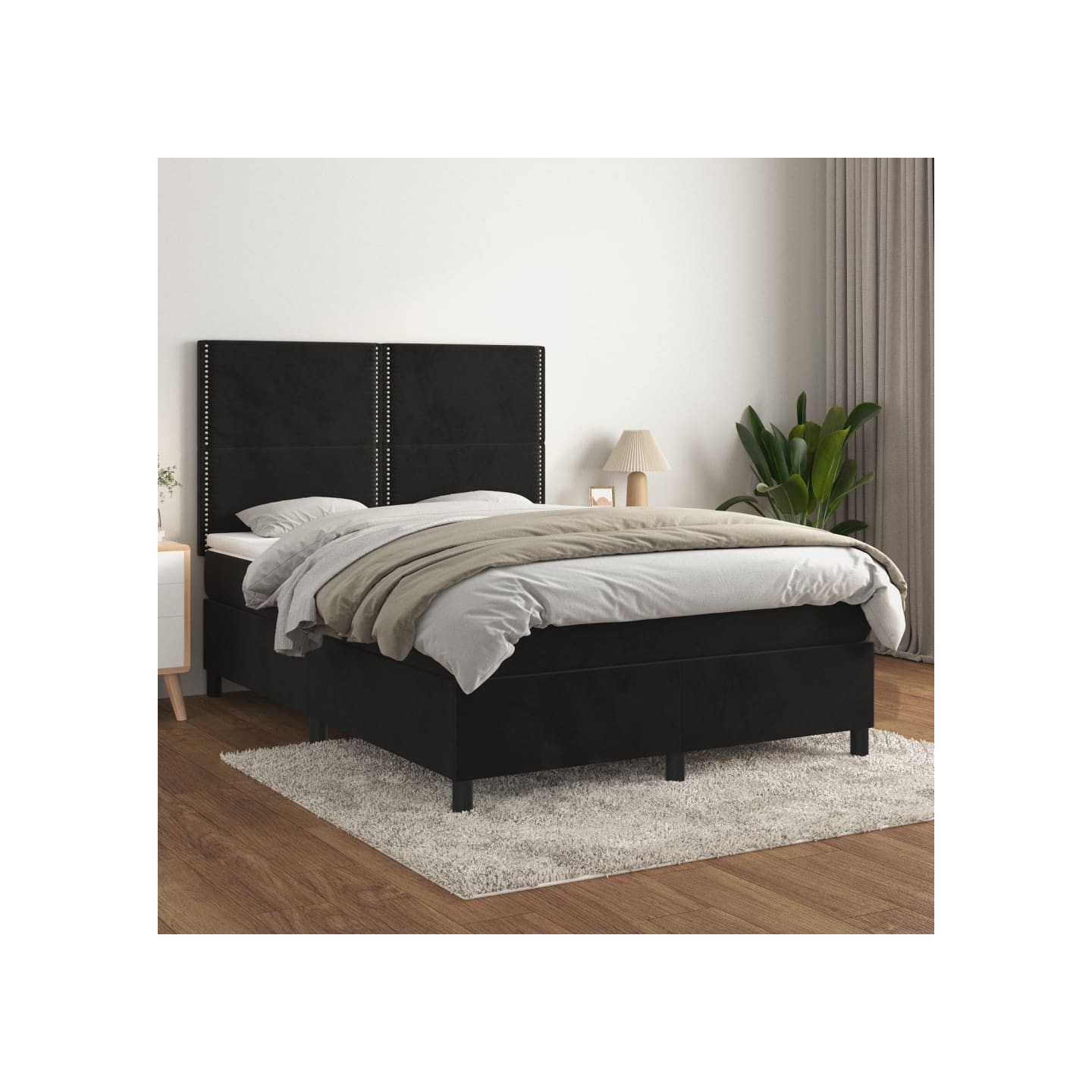 Sommier à lattes de lit avec matelas Noir 140x200 cm Velours