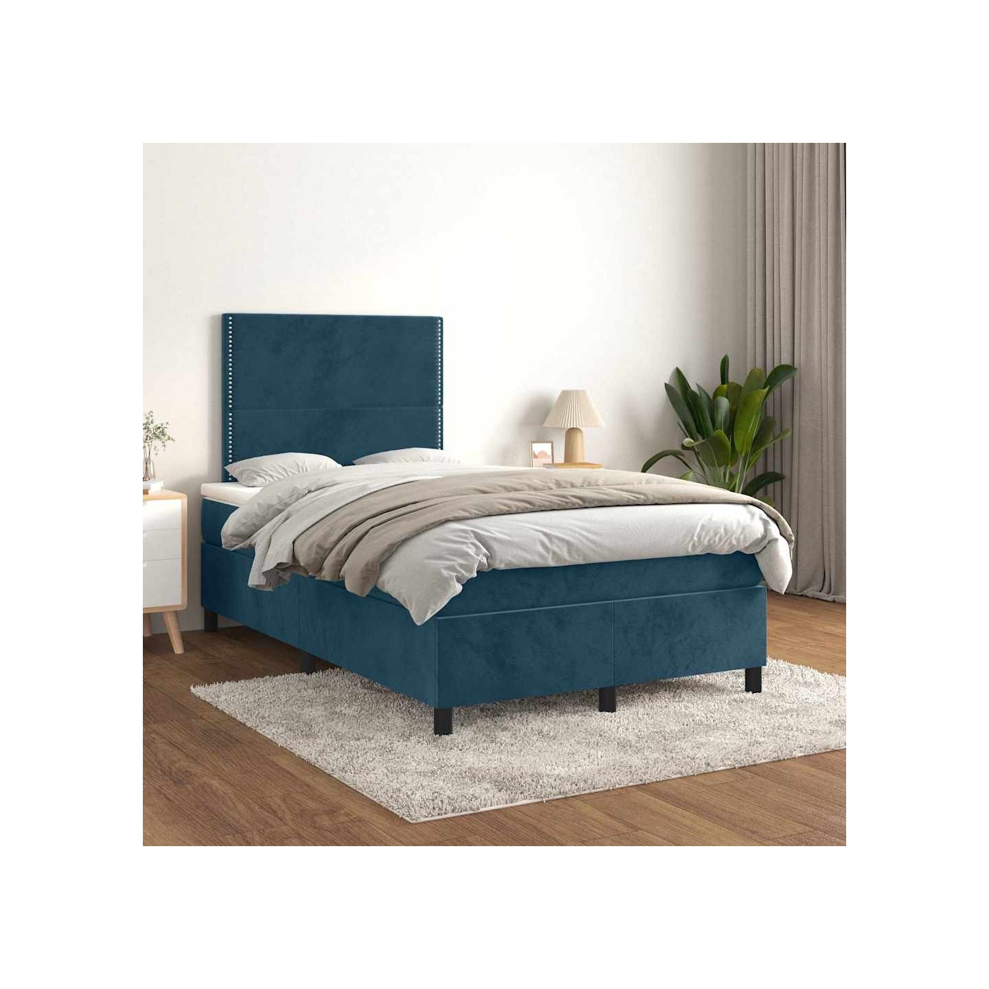 Sommier à lattes de lit et matelas Bleu foncé 120x200cm Velours