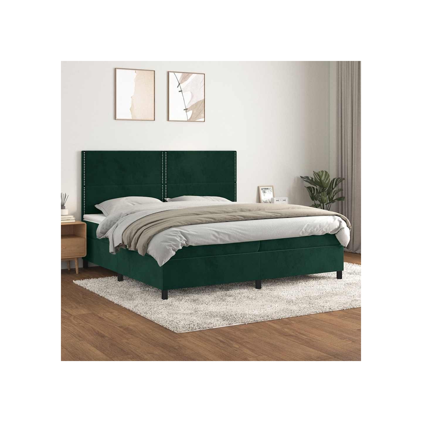 Sommier à lattes de lit et matelas Vert foncé 200x200cm Velours