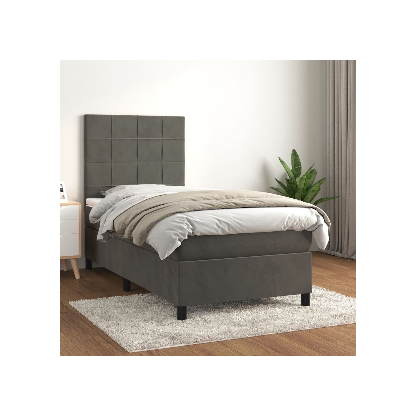 Sommier à lattes de lit et matelas Gris foncé 90x200 cm Velours