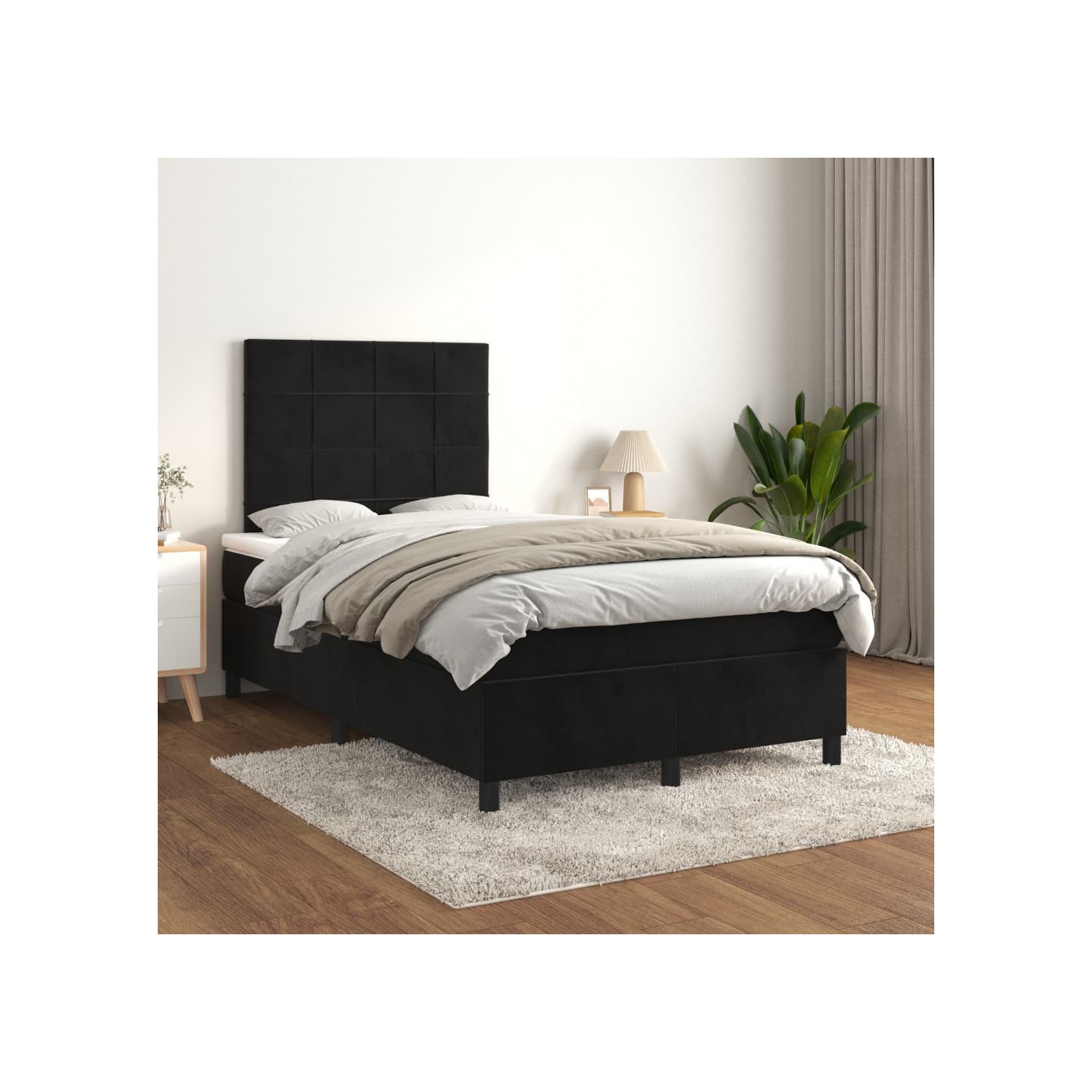 Sommier à lattes de lit avec matelas Noir 120x200 cm Velours