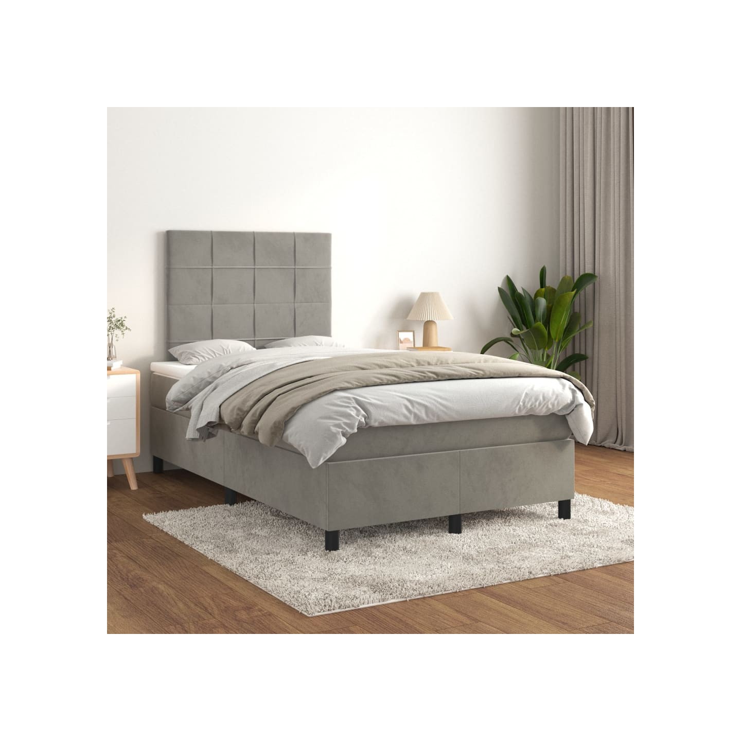 Sommier à lattes de lit et matelas Gris clair 120x200cm Velours
