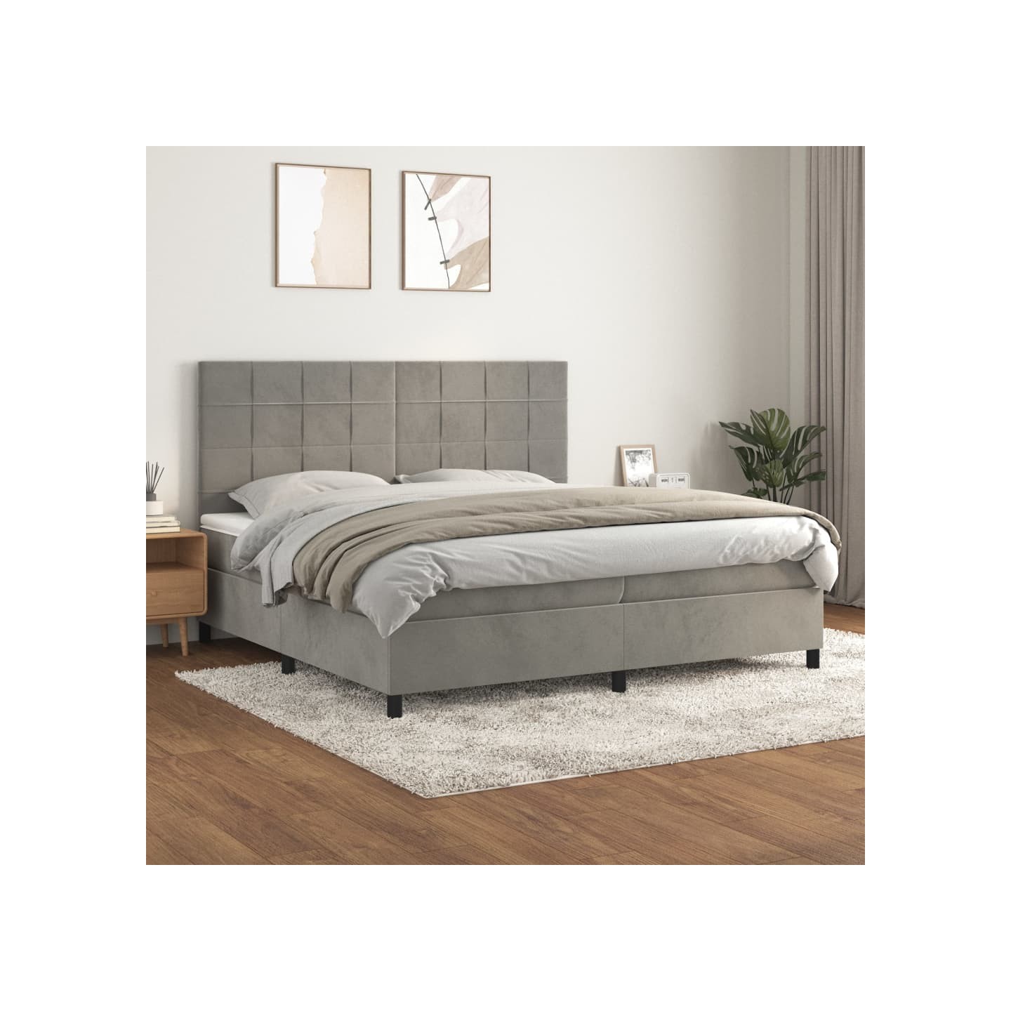 Sommier à lattes de lit et matelas Gris clair 200x200cm Velours