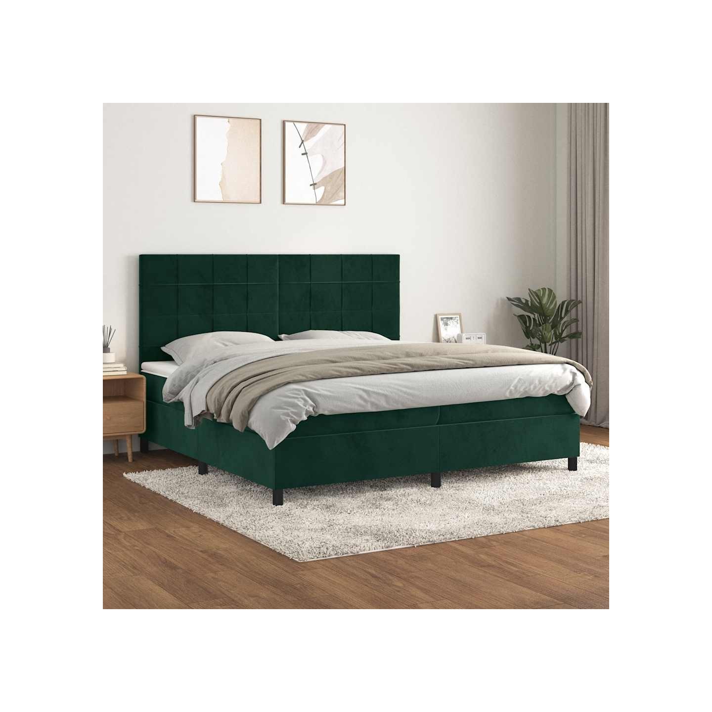 Sommier à lattes de lit et matelas Vert foncé 200x200cm Velours