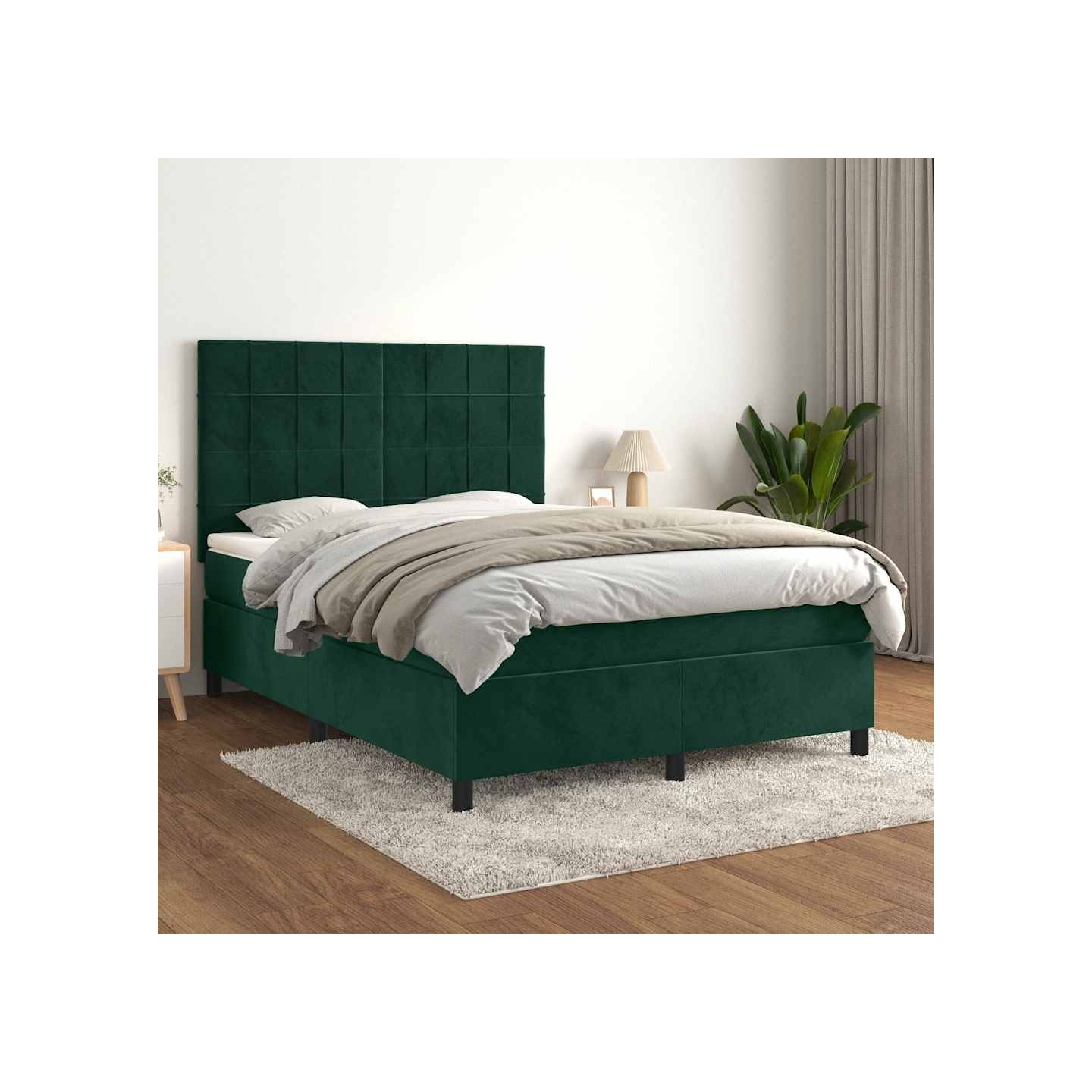 Sommier à lattes de lit et matelas Vert foncé 140x200cm Velours