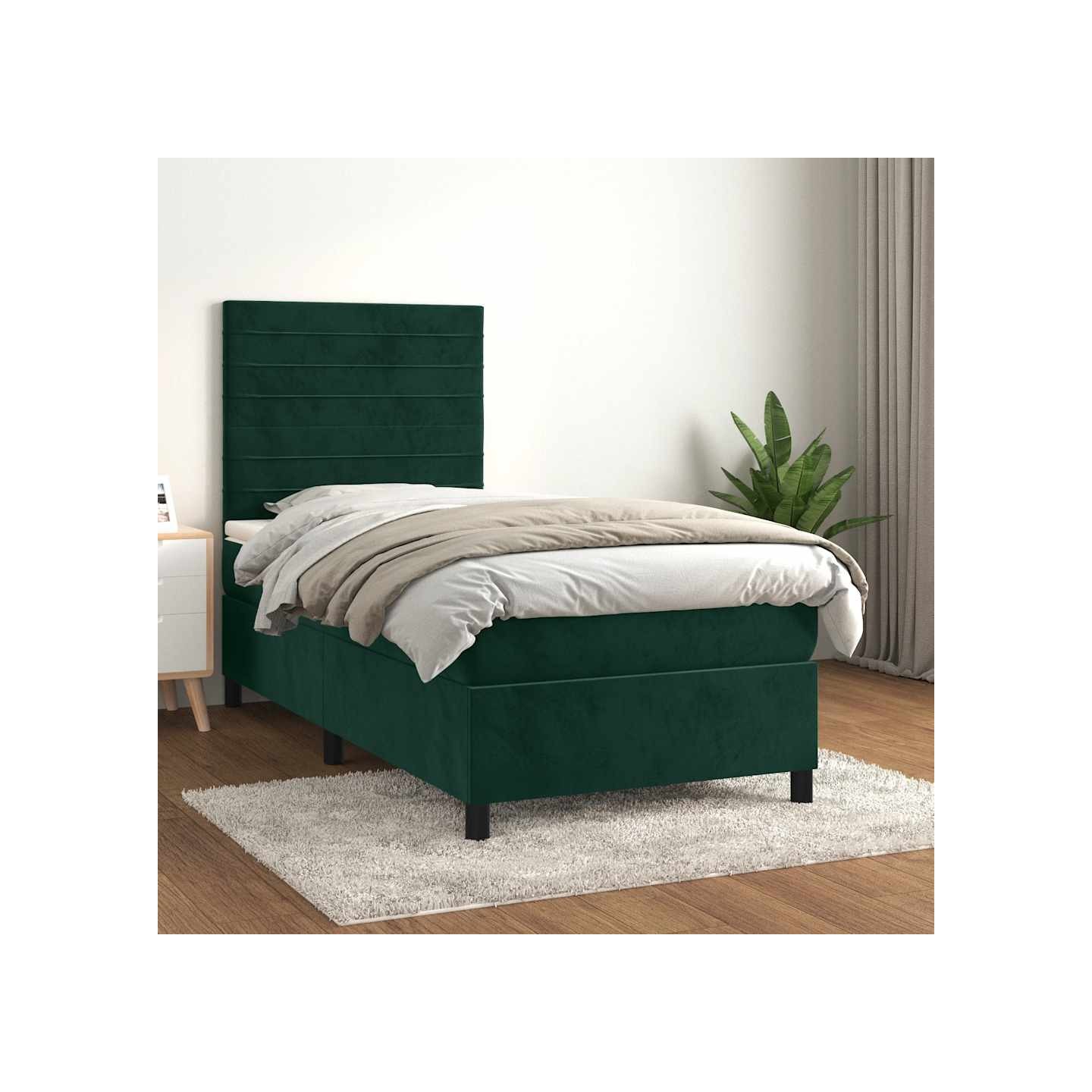 Sommier à lattes de lit avec matelas Vert foncé 100x200 cm