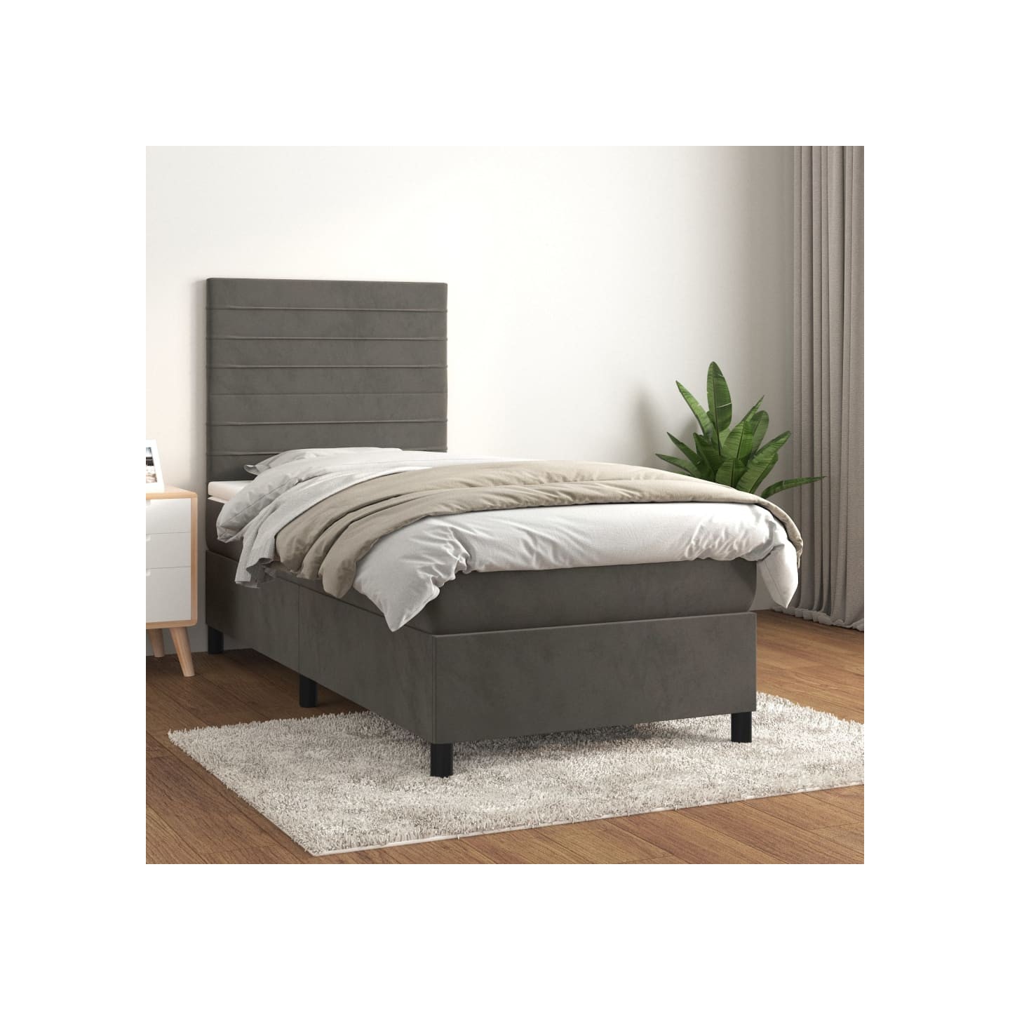 Sommier à lattes de lit et matelas Gris foncé 90x190 cm Velours