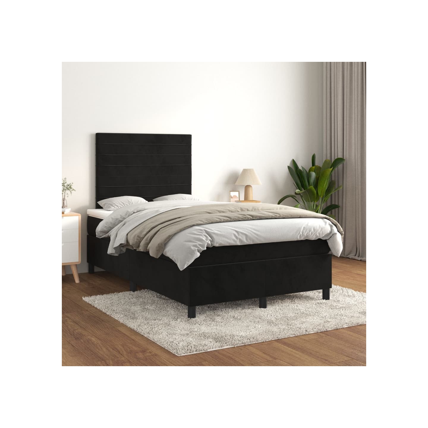 Sommier à lattes de lit avec matelas Noir 120x200 cm Velours