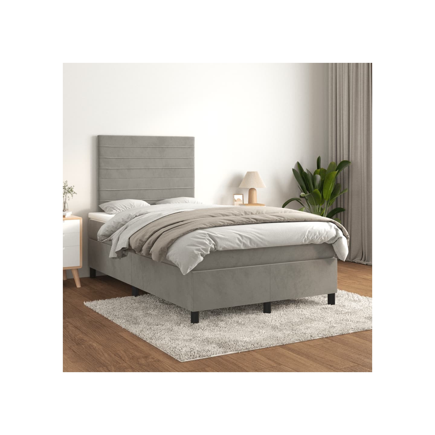 Sommier à lattes de lit et matelas Gris clair 120x200cm Velours