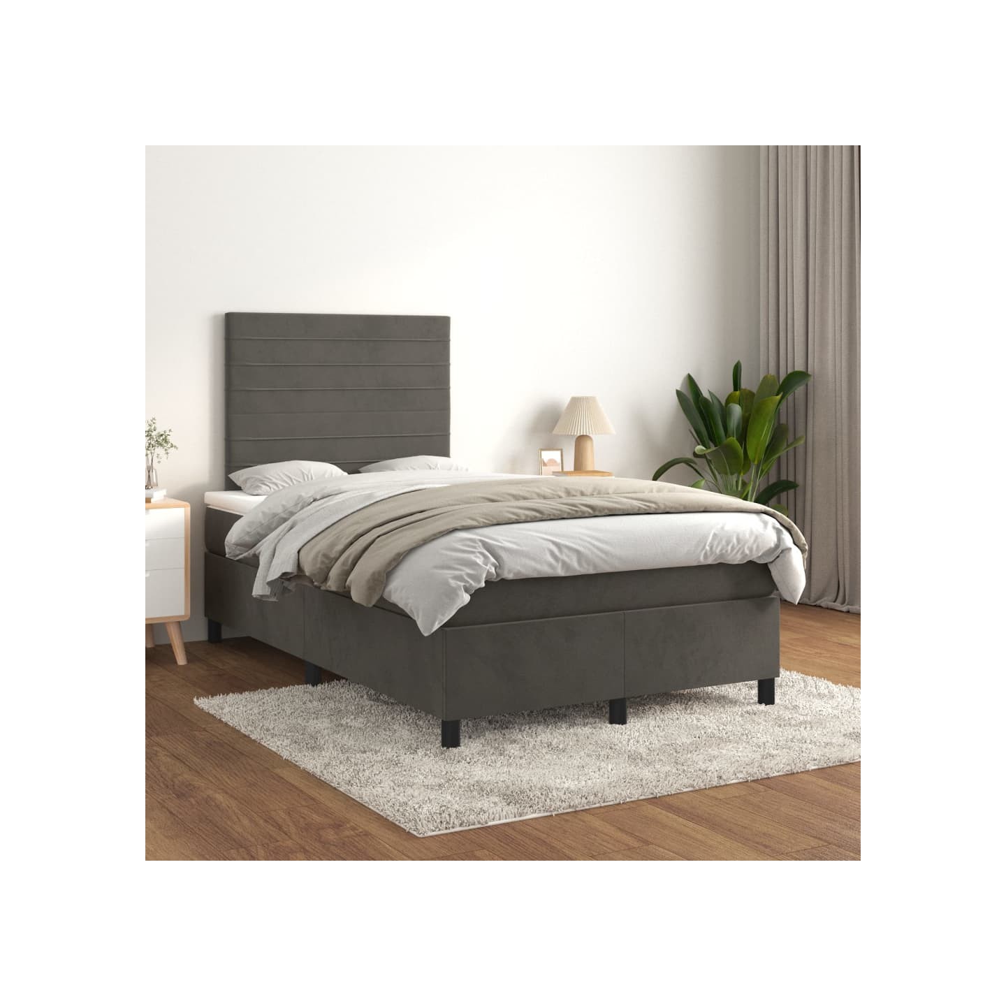 Sommier à lattes de lit et matelas Gris foncé 120x200cm Velours