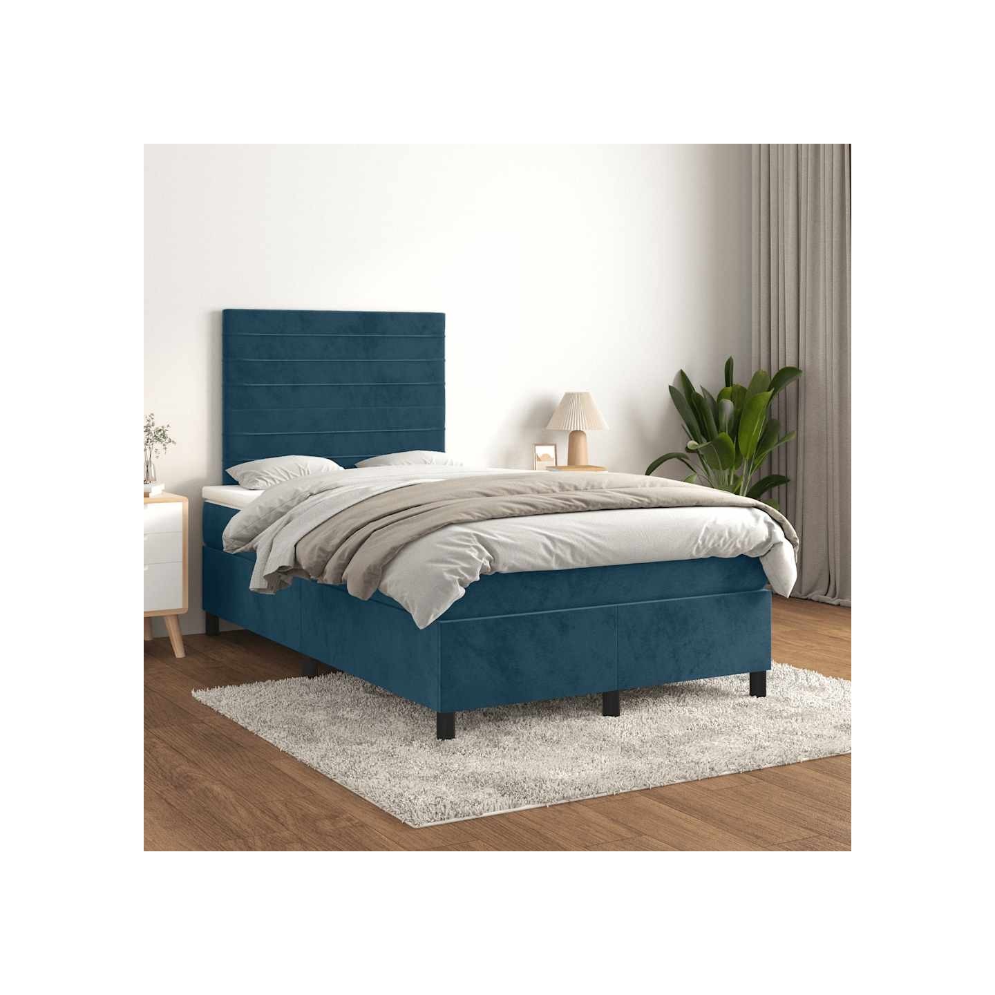 Sommier à lattes de lit et matelas Bleu foncé 120x200cm Velours