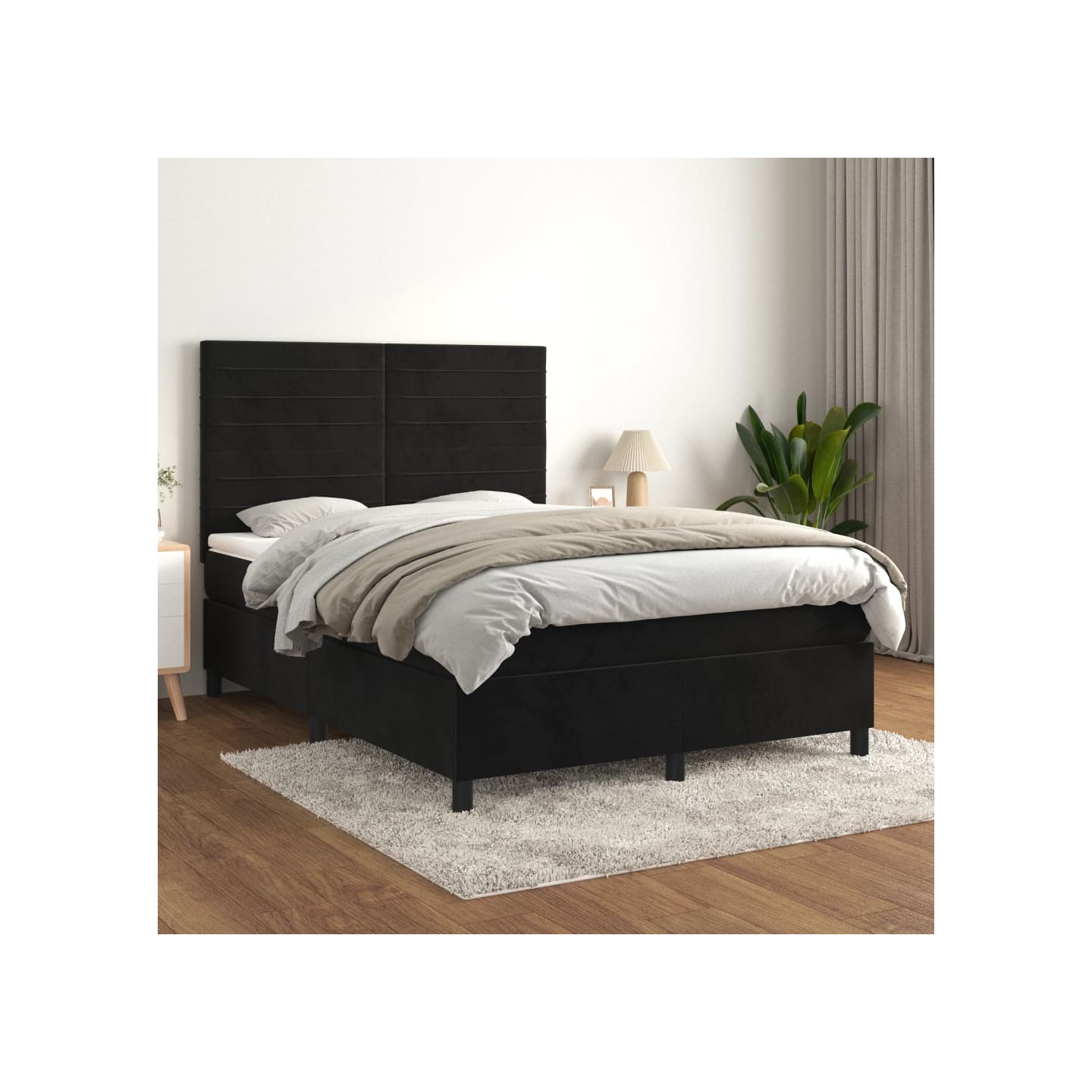 Sommier à lattes de lit avec matelas Noir 140x200 cm Velours