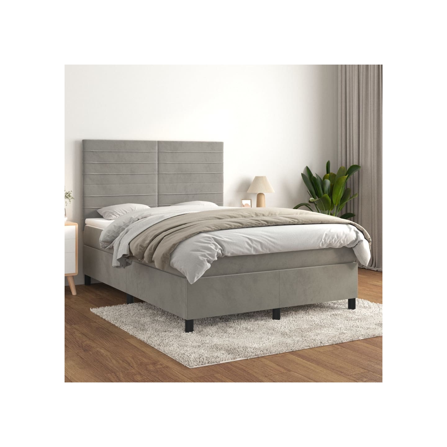 Sommier à lattes de lit et matelas Gris clair 140x190cm Velours
