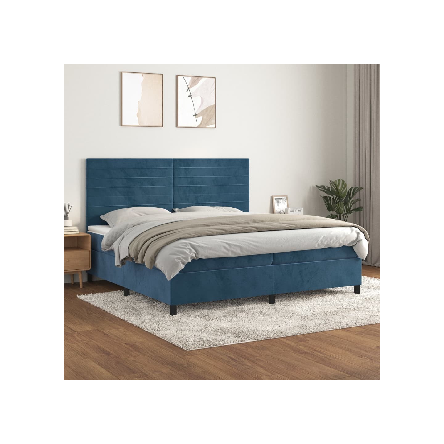Sommier à lattes de lit et matelas Bleu foncé 200x200cm Velours