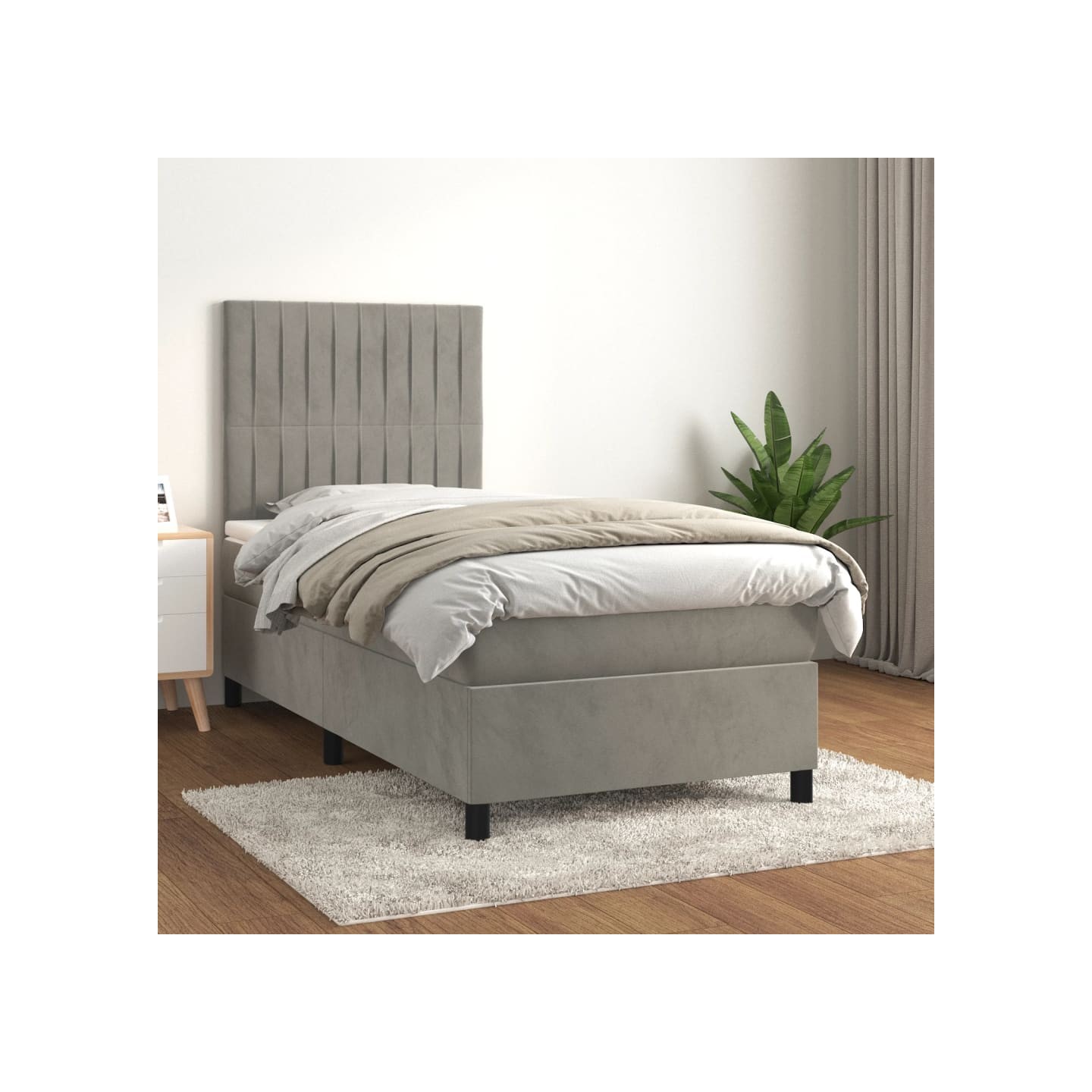 Sommier à lattes de lit et matelas Gris clair 90x200 cm Velours