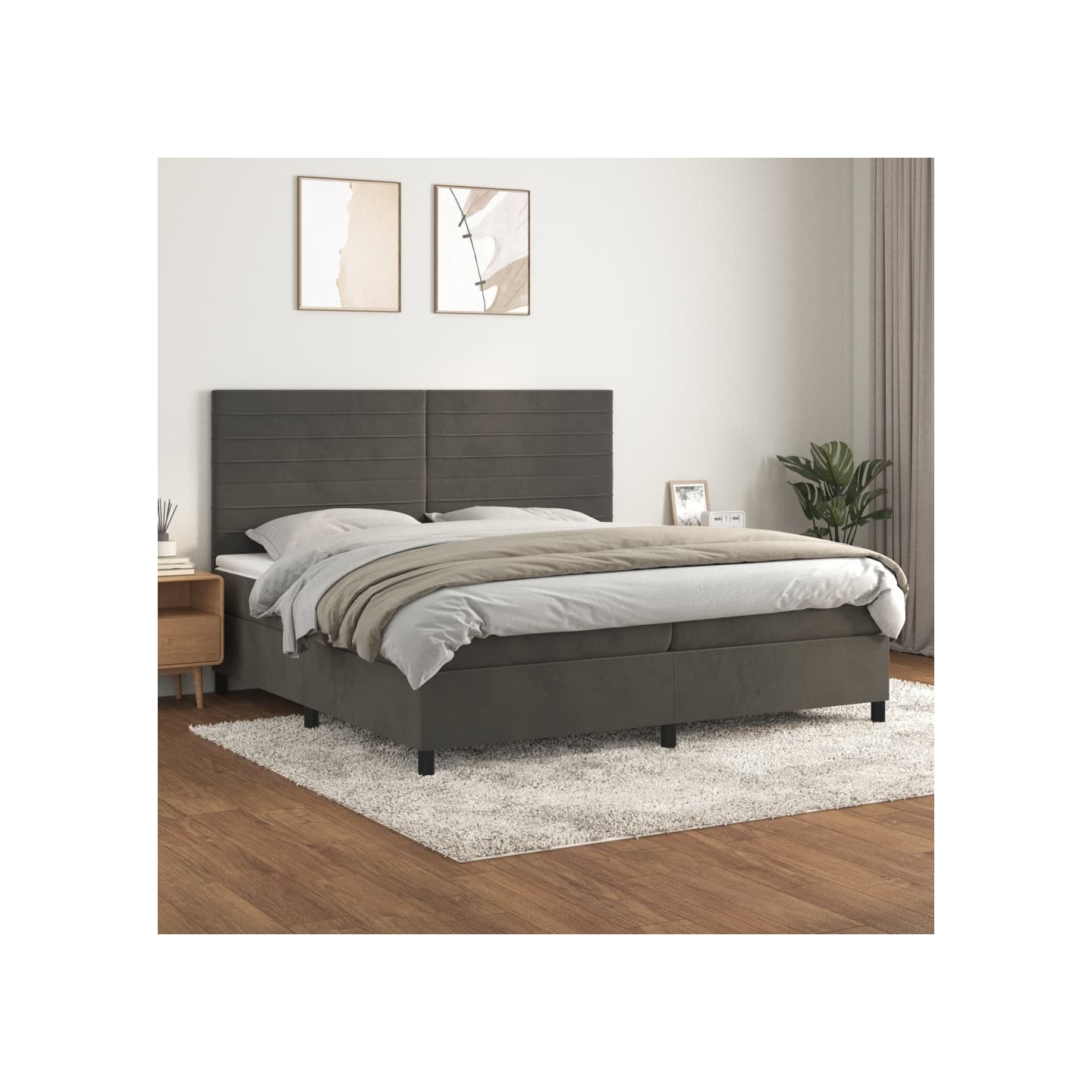 Sommier à lattes de lit et matelas Gris foncé 200x200cm Velours