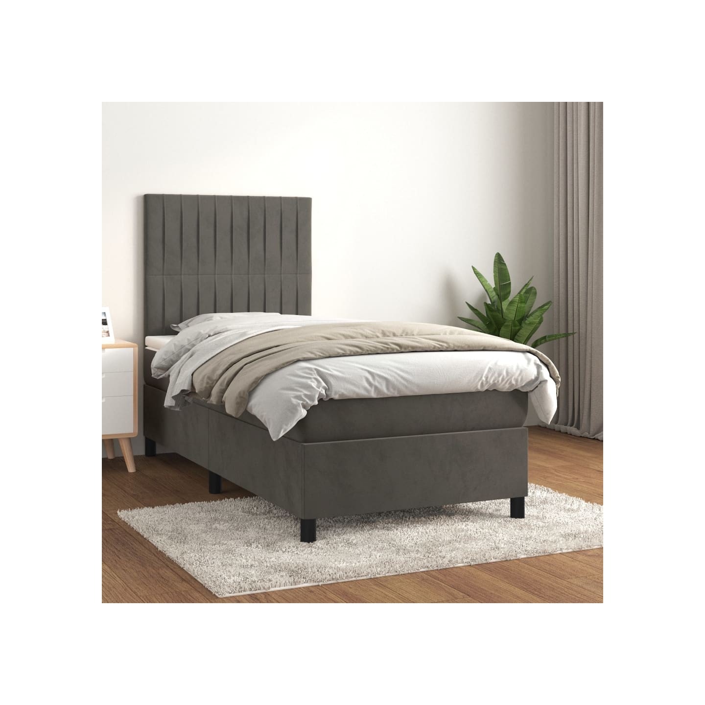 Sommier à lattes de lit et matelas Gris foncé 90x200 cm Velours