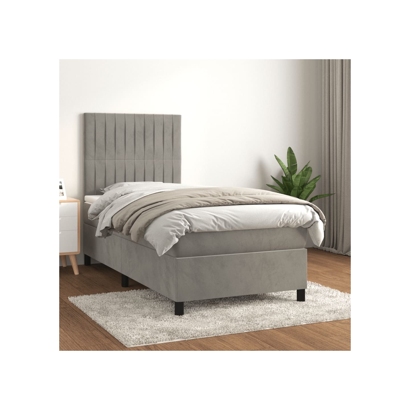 Sommier à lattes de lit et matelas Gris clair 100x200cm Velours