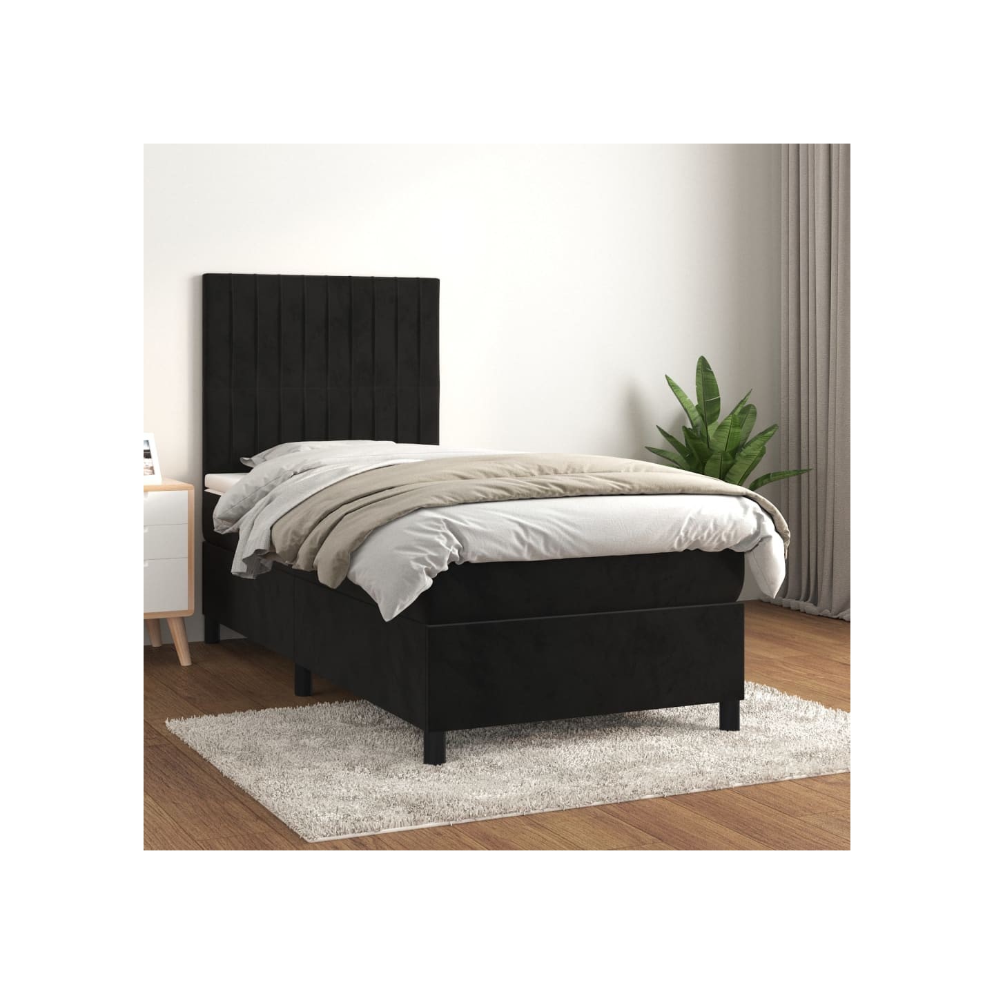 Sommier à lattes de lit avec matelas Noir 90x200 cm Velours