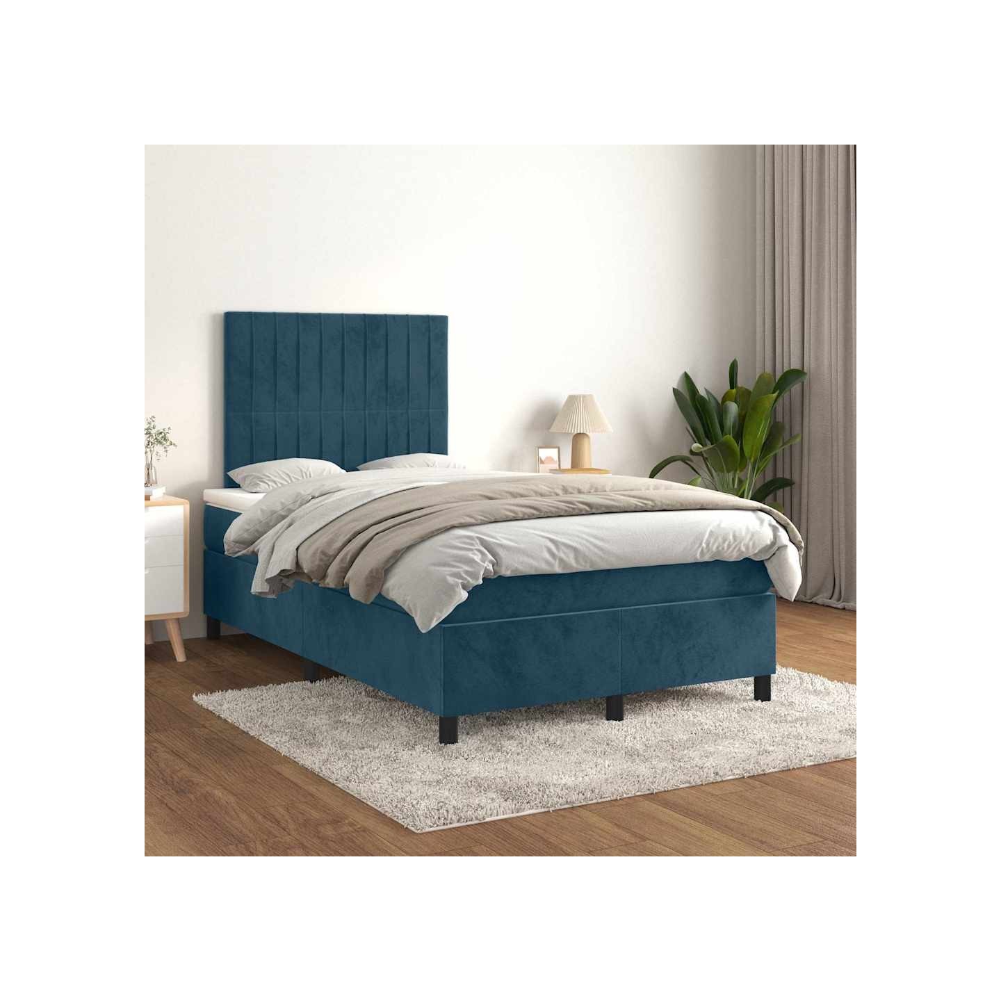 Sommier à lattes de lit et matelas Bleu foncé 120x200cm Velours