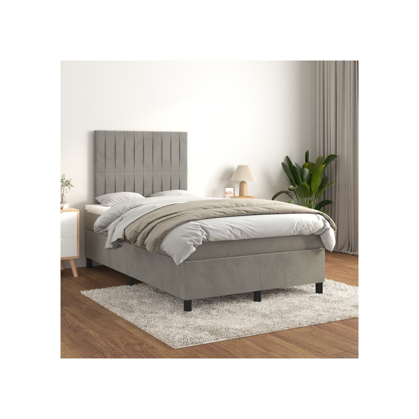 Sommier à lattes de lit et matelas Gris clair 120x200cm Velours
