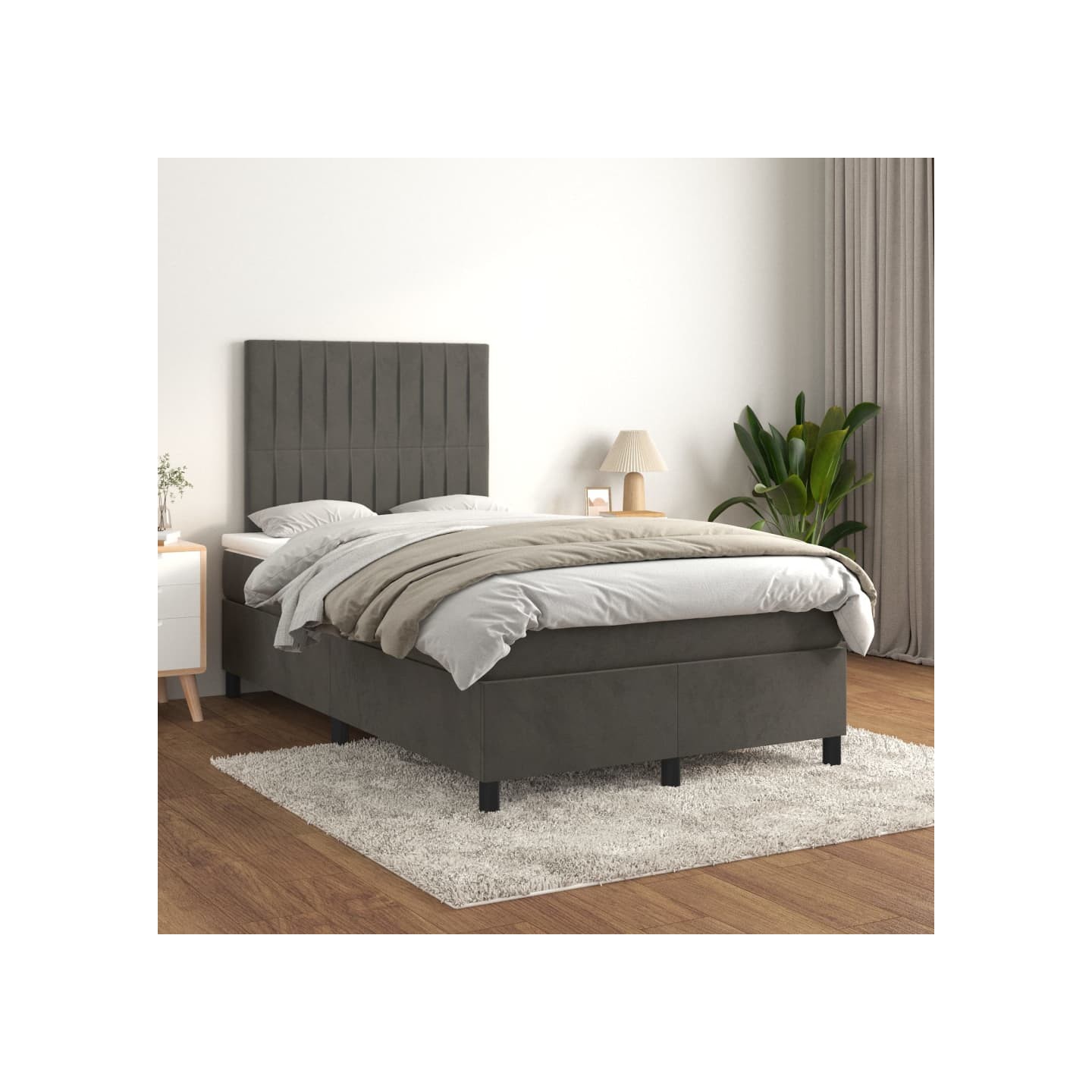 Sommier à lattes de lit et matelas Gris foncé 120x200cm Velours